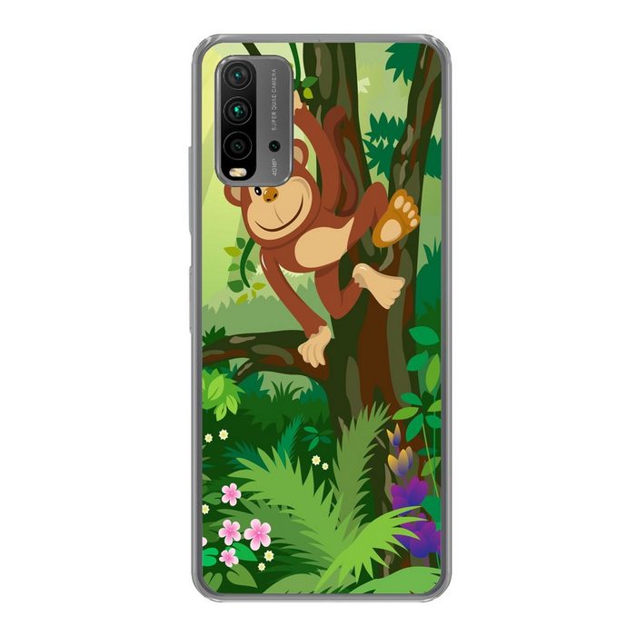 MuchoWow Handyhülle Affe - Dschungel - Jungen - Mädchen - Blumen - Kinder Phone Case Handyhülle Xiaomi Redmi 9T Silikon Schutzhülle