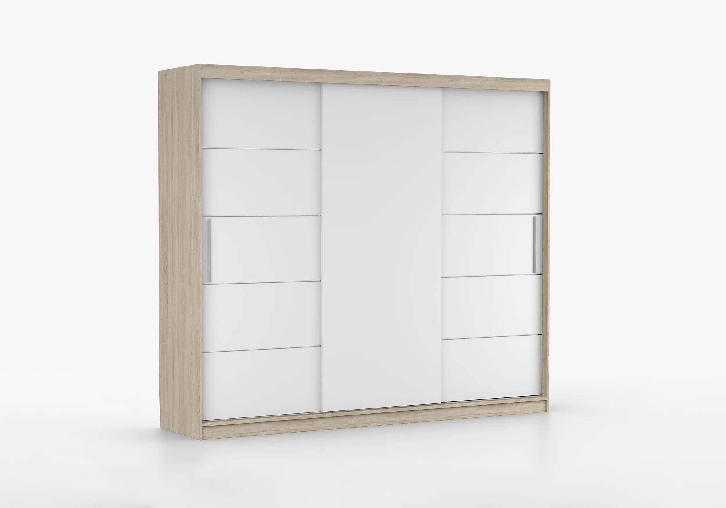 imoebel24 Schwebetürenschrank ALBA II 250 cm - Sonoma / Weiss Matt