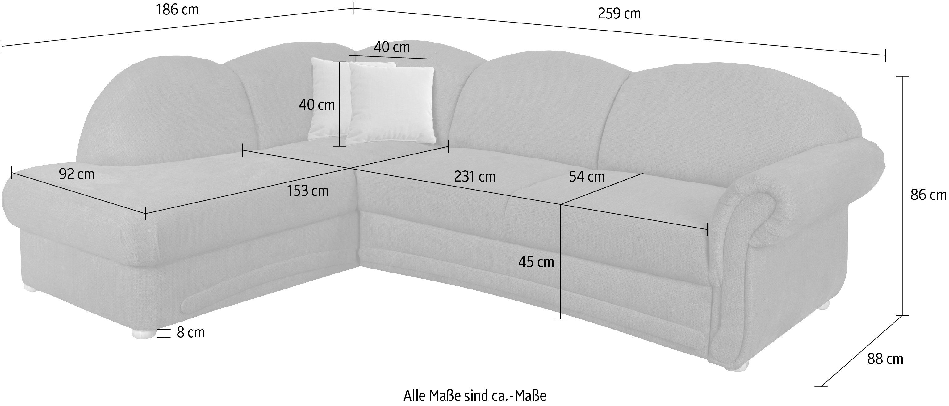 INOSIGN Ecksofa Florenz dunkelgrau