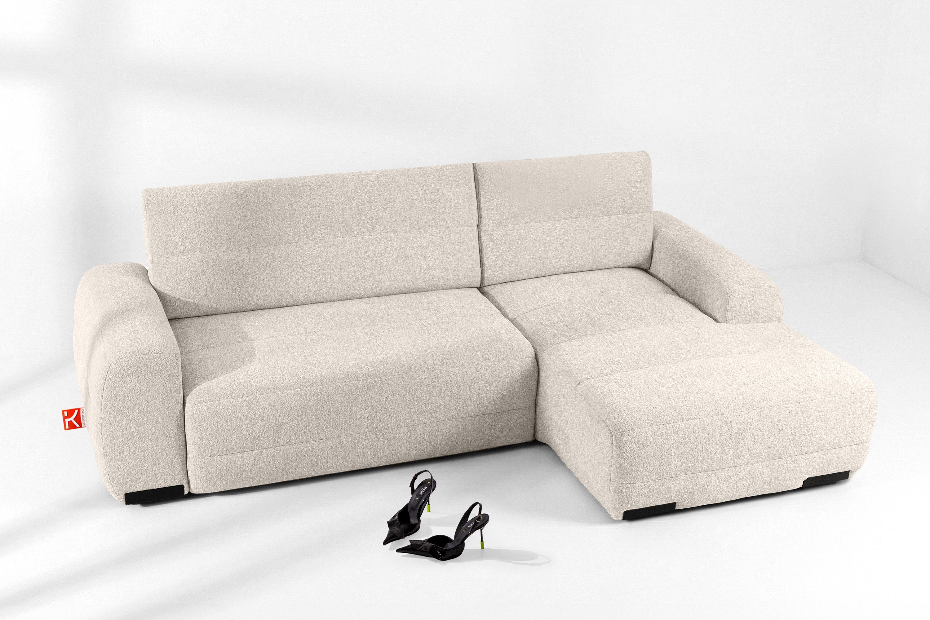 KONSIMO® Ecksofa BLUME L-Form, Schlafsofa, hergestellt in der EU, Rechts Ecksofa, Eckcouch mit Schlaffunktion und Bettkasten, hochwertiger Wellenfeder