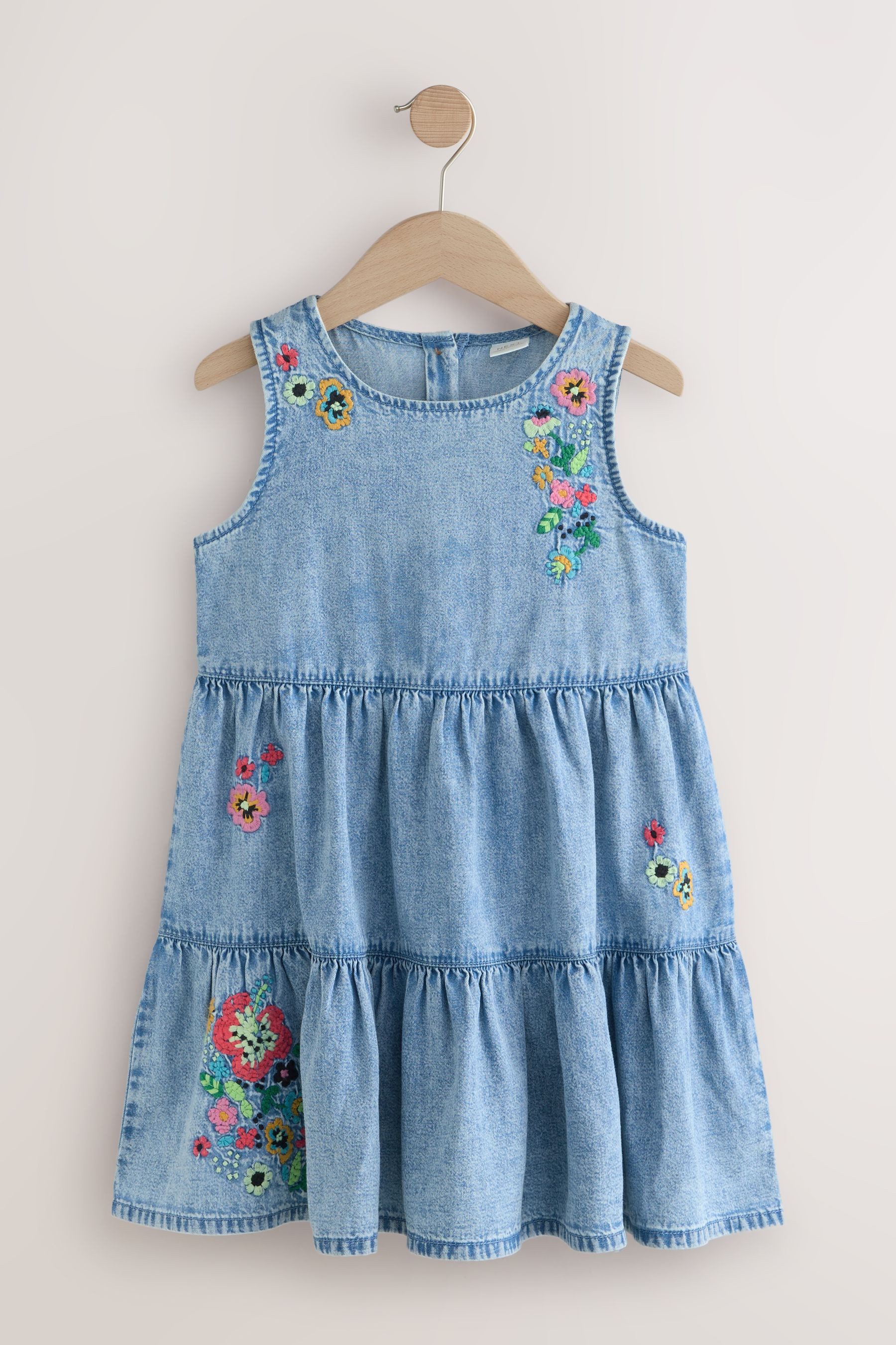 Jeanskleid Denim-Stufenkleid mit Stickereien