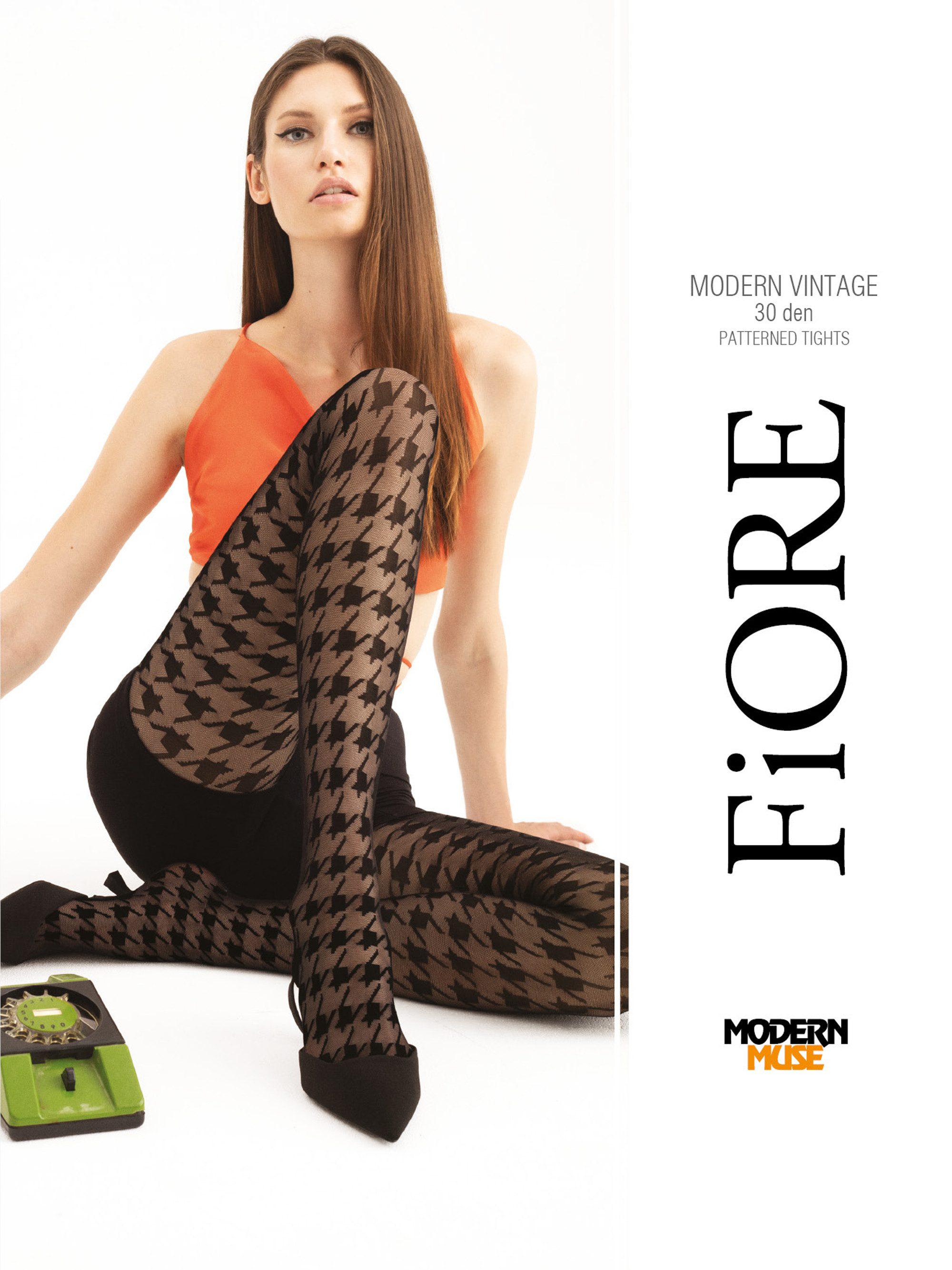 Fiore Feinstrumpfhose Modern Muse (Packung 1 Paar) Feinstumpfhose 30DEN mit geometrischem Hahnentritt-Muster