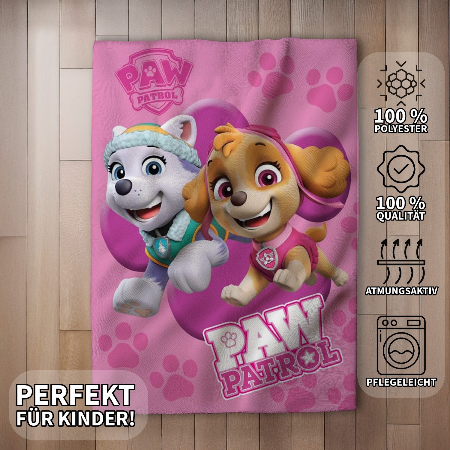 Wohndecke Paw Patrol Fleecedecke Schmusedecke Kuscheldecke rosa 100 x 140 cm, BrandMac