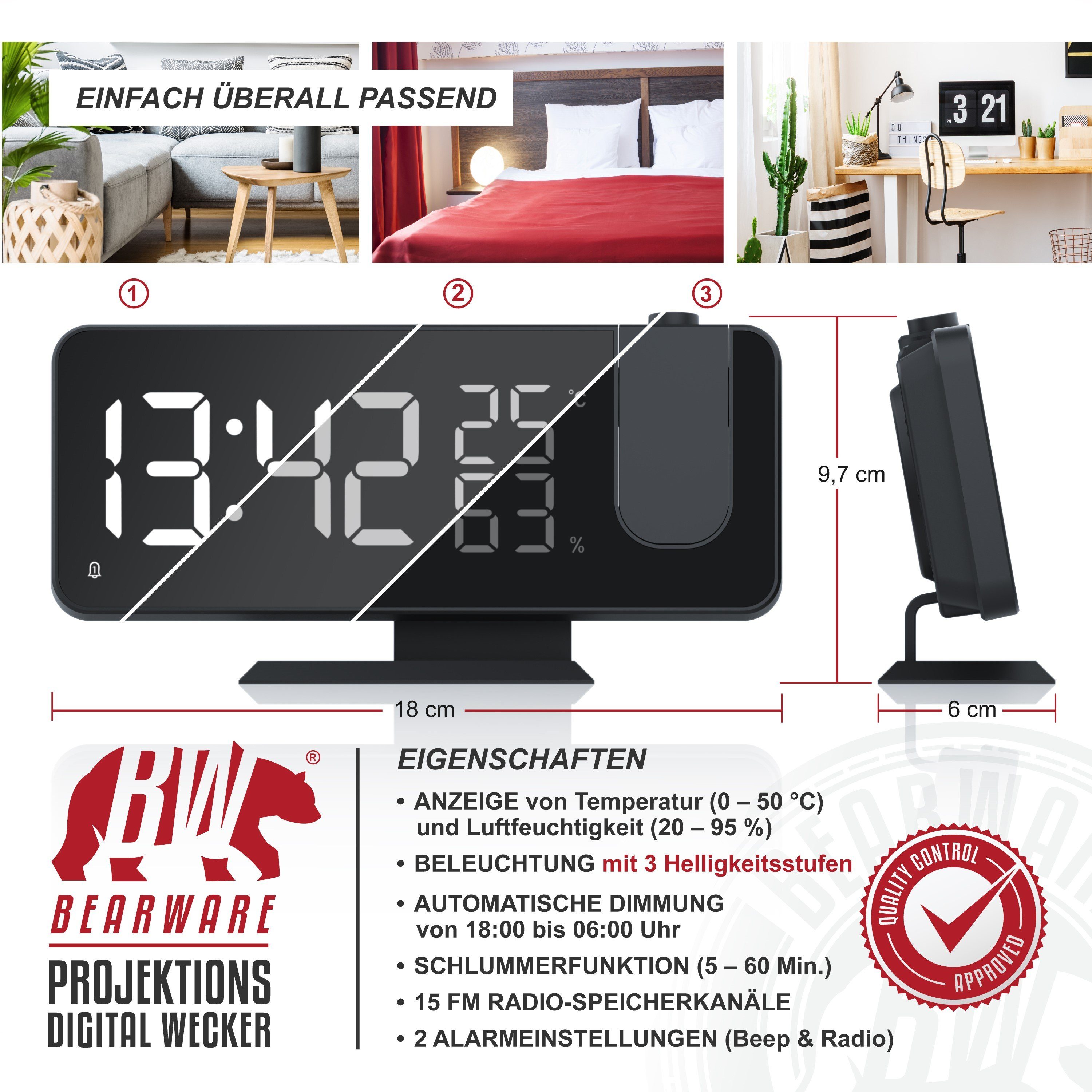CSL Radiowecker Projektions Wecker Digital, Autodimmer, Dual-Alarm 12 / 24h günstig online kaufen