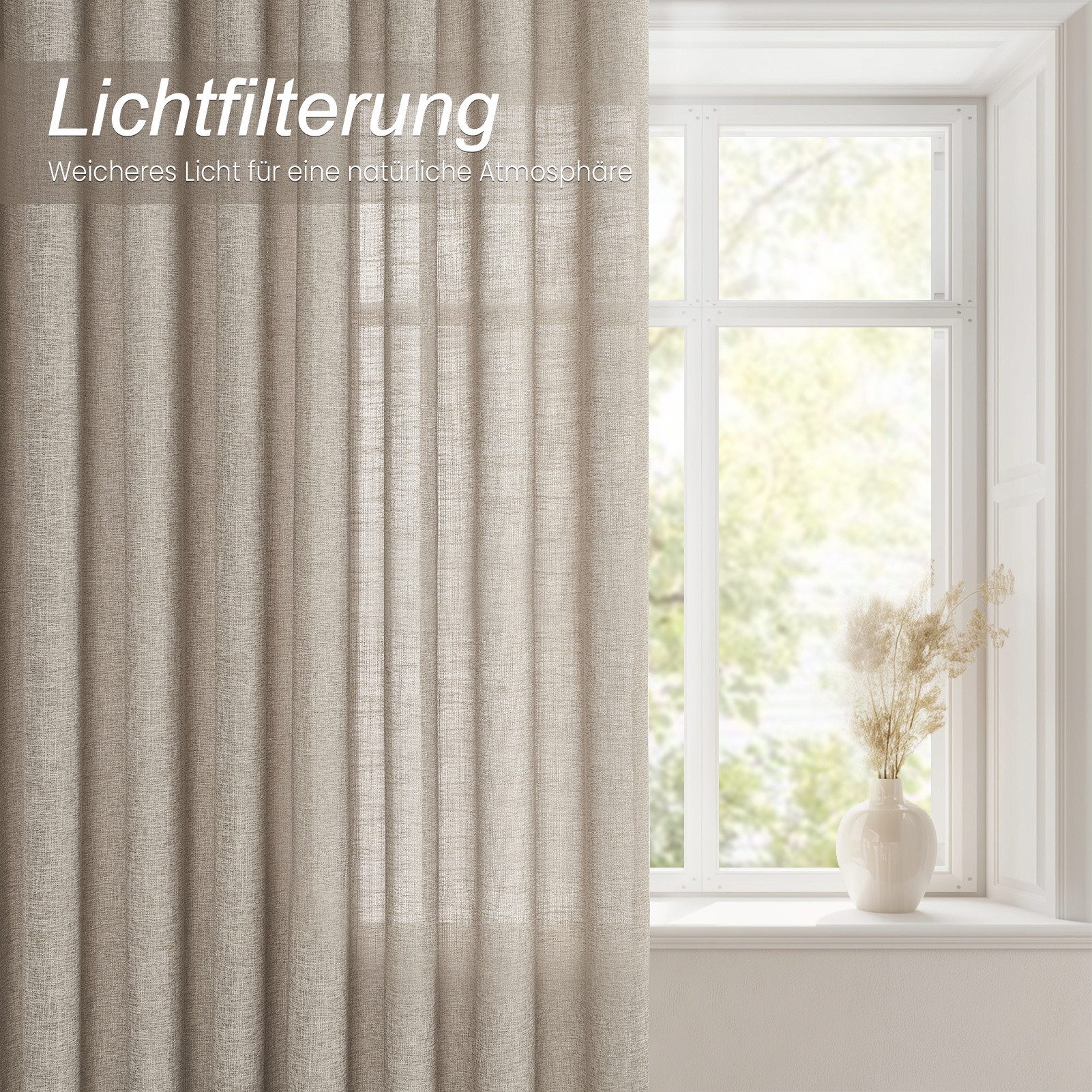 Topfinel Gardine wohnzimmer modern ösenvorhänge schlafzimmer leinen halbtransparent (2 St), Ösen, halbtransparent
