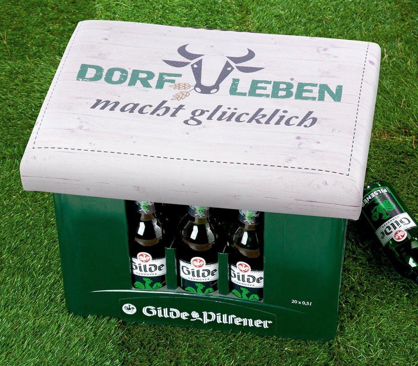 GILDE Hocker, Outdoor Hocker Bierkiste GLÜCKLICH Modell MACHT DORFLEBEN Sitzaufsatz