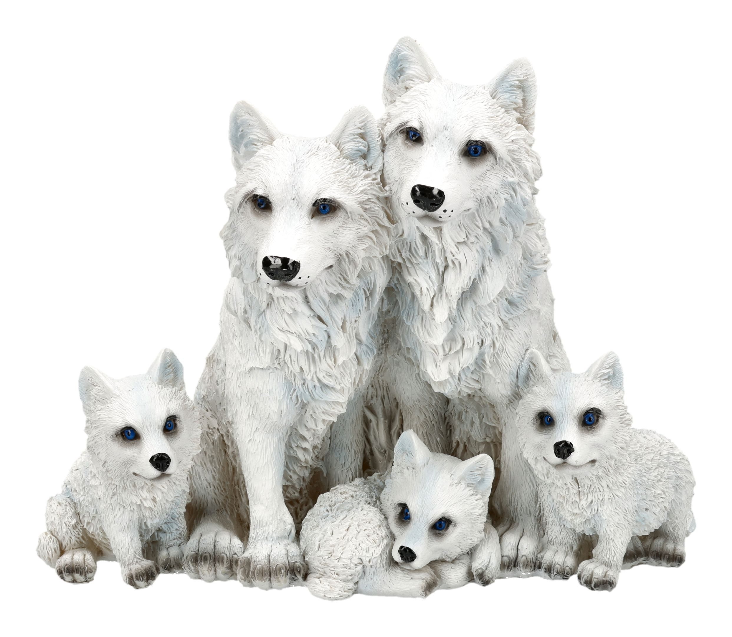 Figuren Shop GmbH Tierfigur Wolf Figur – Wolfsfamilie mit Welpen Tier Statue Sammler Deko 20 cm