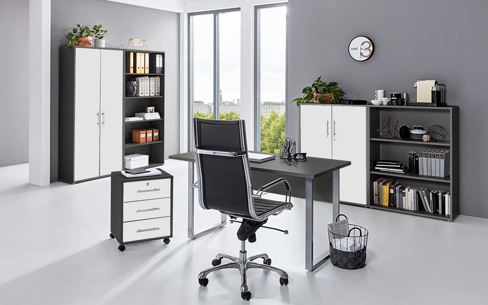 BMG Möbel Büromöbel-Set Office Edition Mini Set 1, (Büromöbel komplett Set, 6-tlg., 6-tlg), ideal für Arbeitszimmer und Homeoffice