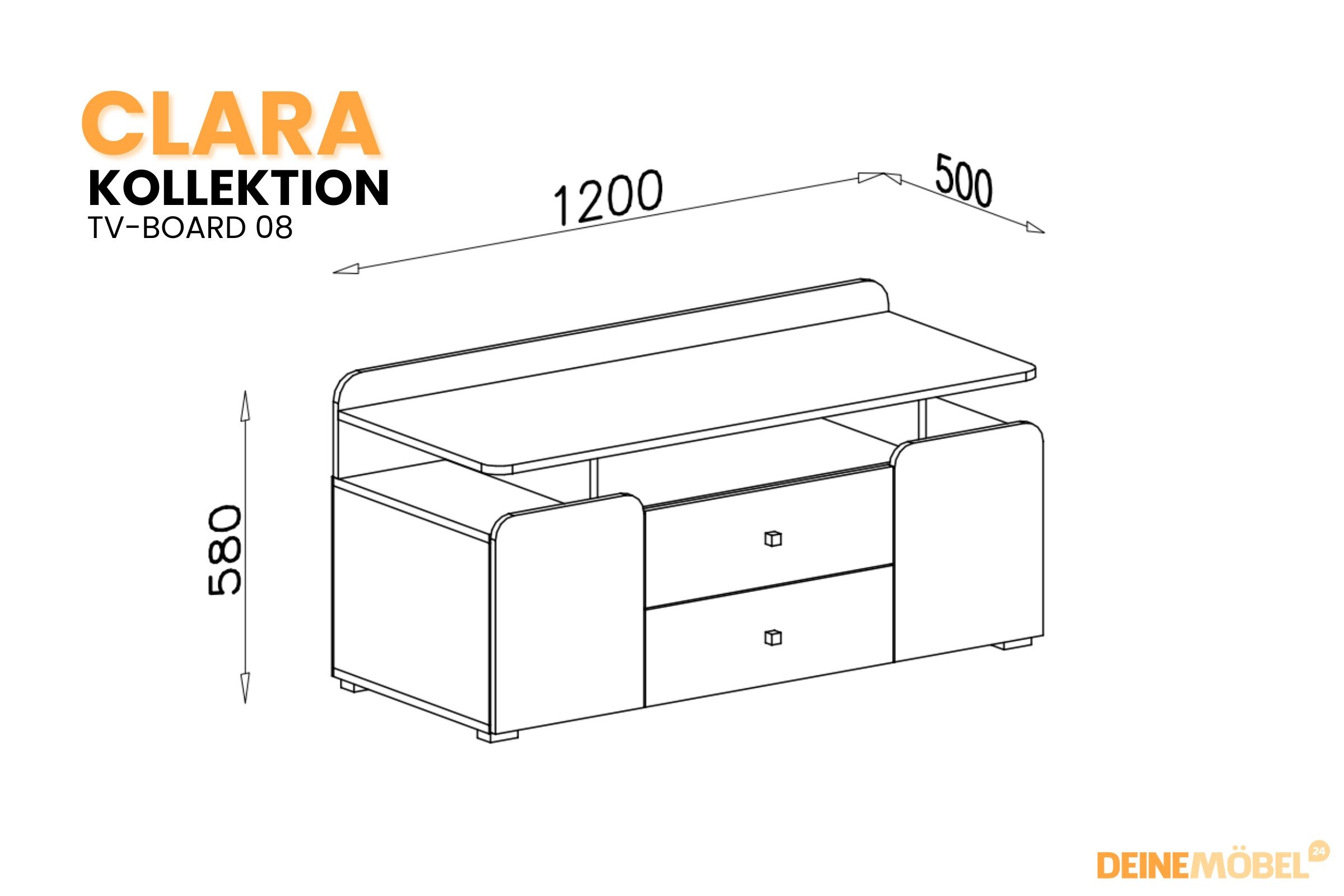 Deine Möbel 24 TV-Board CLARA 08 TV-Lowboard 120cm breit CLARA-Kollektion (Set, 1 St., Nachtkonsole), Viel Stauraum für Multimedia-Zubehör und Alltagsgegenstände