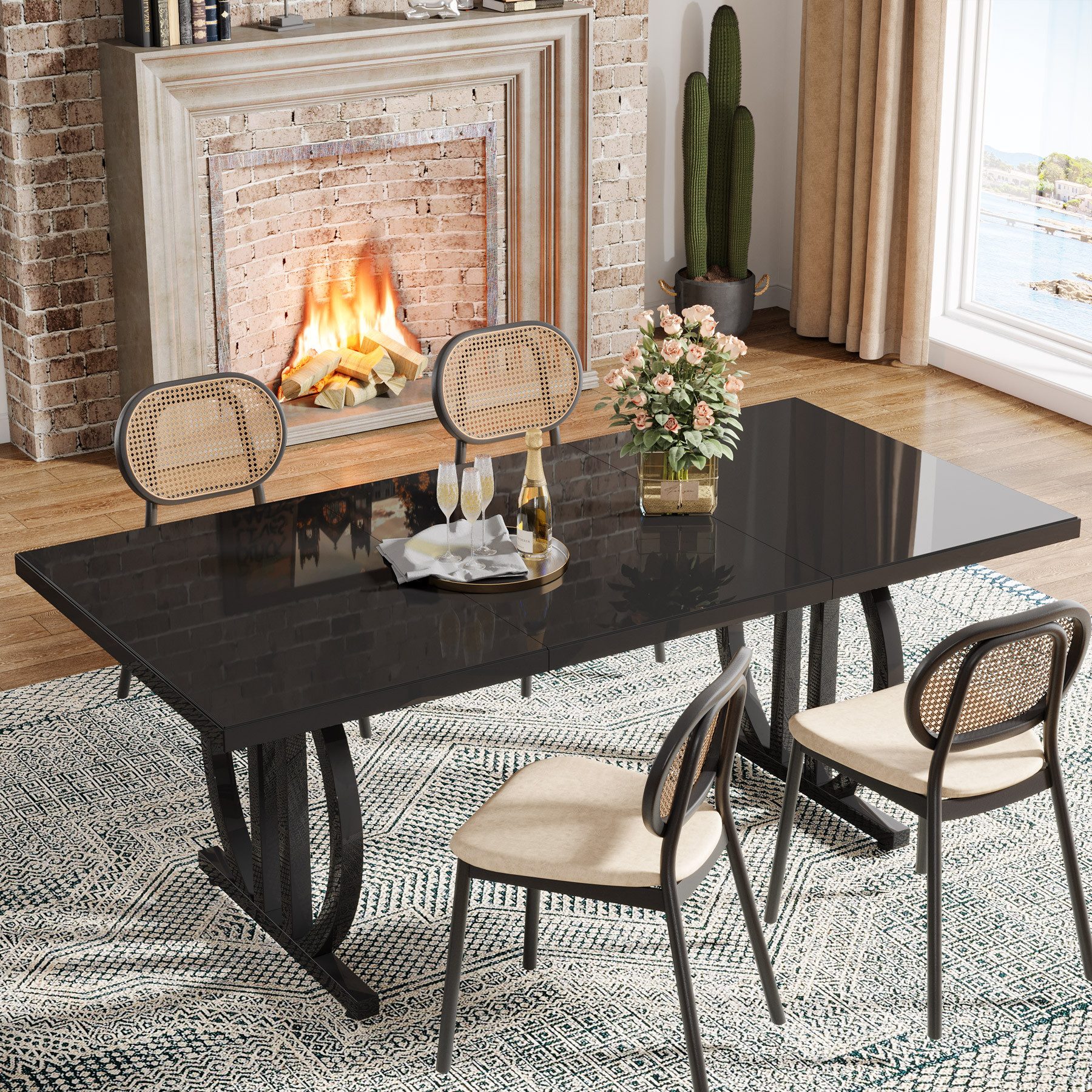 Tribesigns Esstisch 160x80 cm Esszimmertisch mit schwerem Metallrahmen für 4-6 Personen – Bild 4 von 5