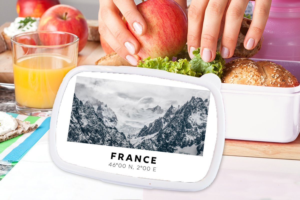 MuchoWow Lunchbox Frankreich (2-tlg), und Brotdose, für weiß - Jungs für Erwachsene, Berge, Kunststoff, - Schnee Kinder Brotbox Mädchen und