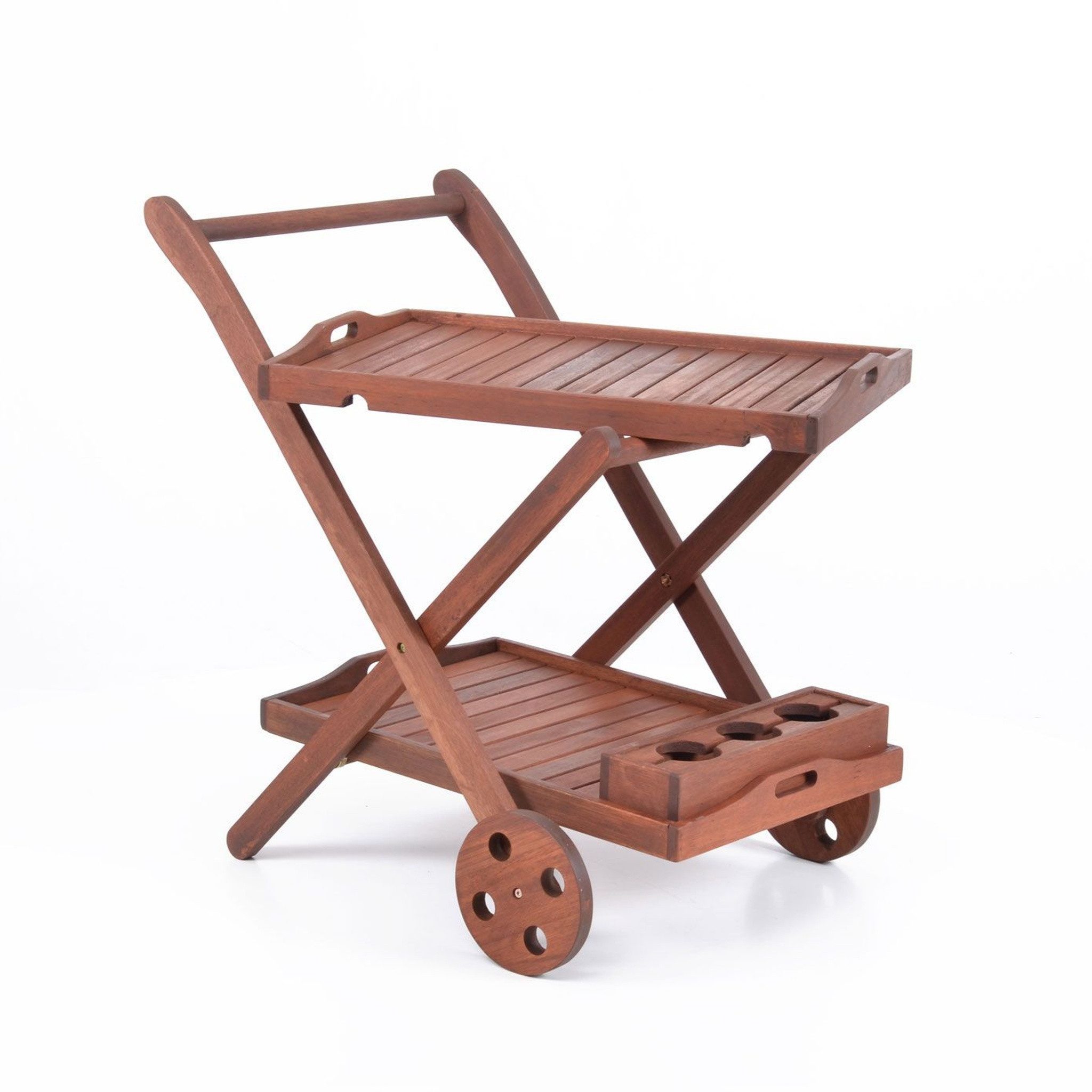 Hecht Servierwagen aus Merantiholz mit Getränkehalter und abnehmbarem Tablett, 84 x 50 x 81 cm
