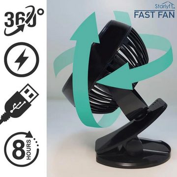 Starlyf Tischventilator Fast Fan, 18,00 cm Durchmesser, Ventilator kabellos, Akku, Befestigungsclip, USB, 1er oder 2er Pack