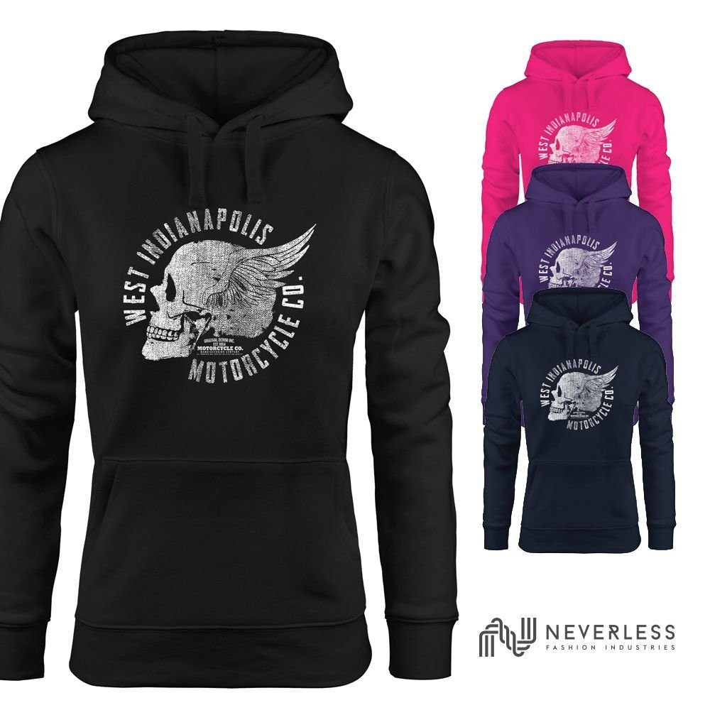 Neverless Hoodie Hoodie Damen Totenkopf Flügel Motorrad Biker Skull Wings V günstig online kaufen