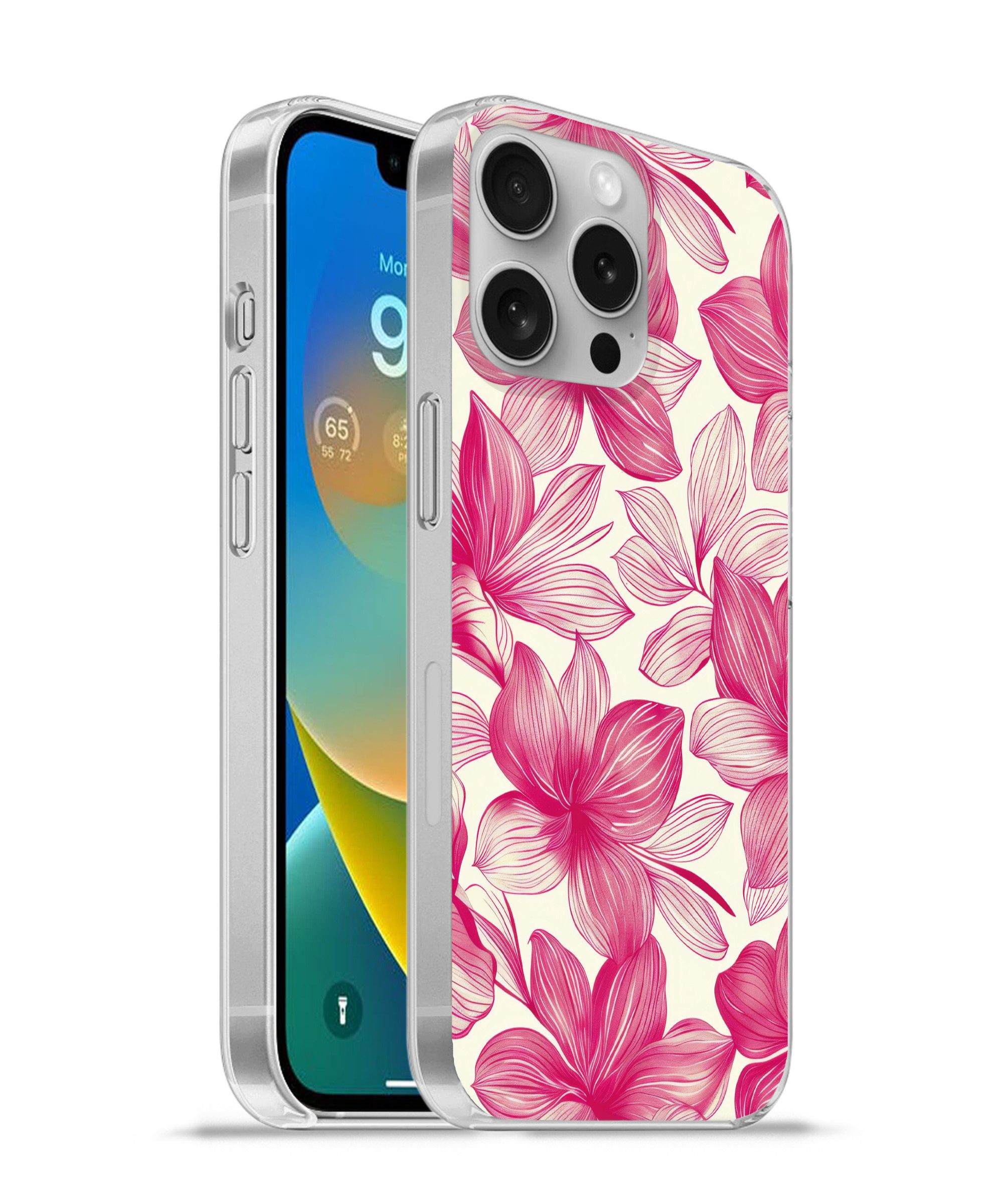 MuchoWow Handyhülle für Apple iPhone 16 Pro Blumen - Muster - Rosa - Weiß, Smartphone-Bumper, Print, Handy Schutzhülle Dünn