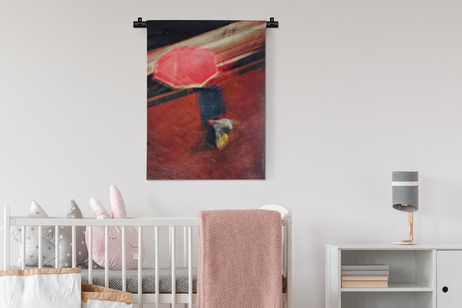 Wanddekoobjekt Wohnzimmer, Deko MuchoWow Regenschirm Rot - Wand, - für an - Tapisserie, Schlafzimmer Mann Farben, der