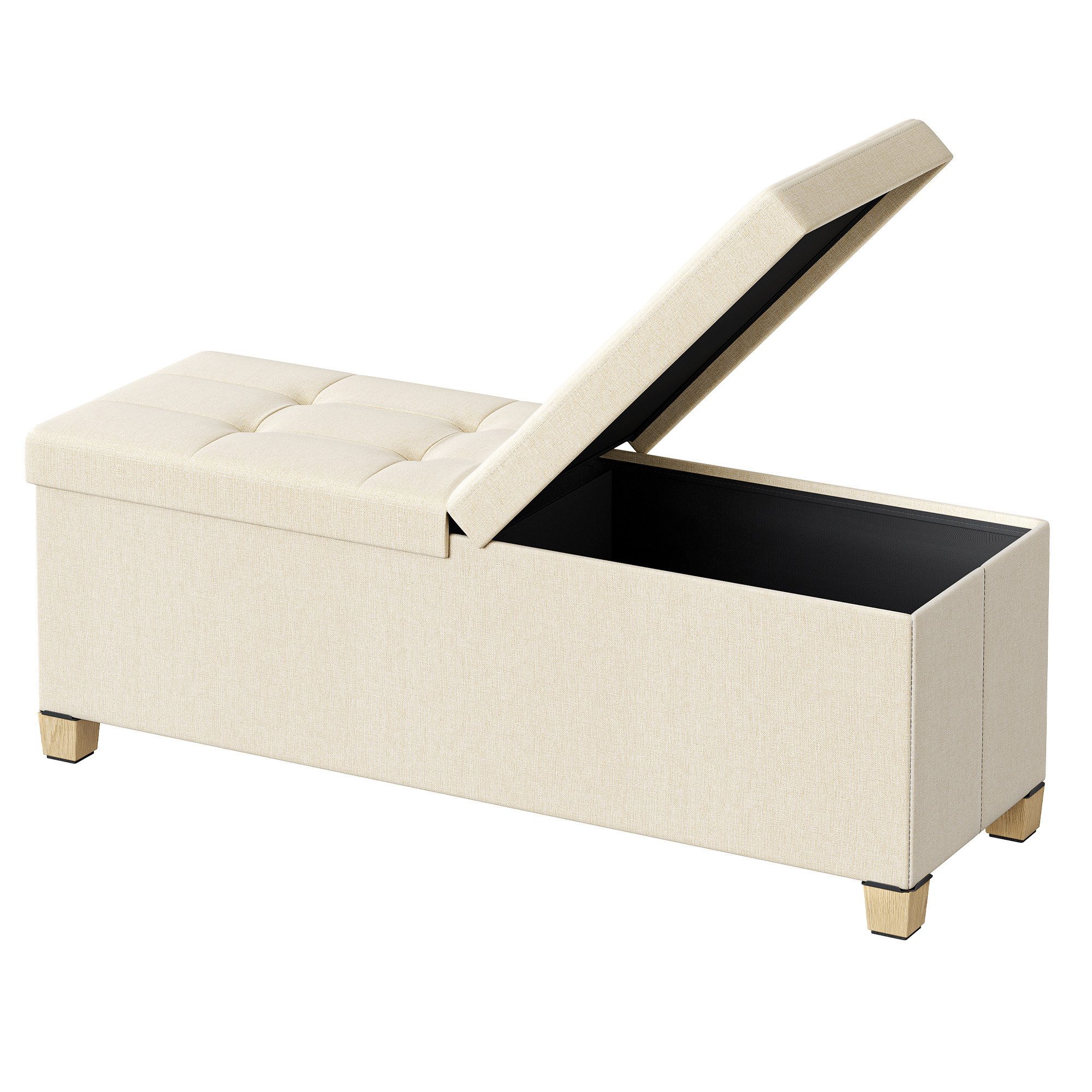 SONGMICS Sitzhocker Sitzbank mit Stauraum, Aufbewahrungsbox mit Deckel groß, Sitztruhe mit Füßen, Klappdeckel, Bettbank, Leinenoptik, 110 cm