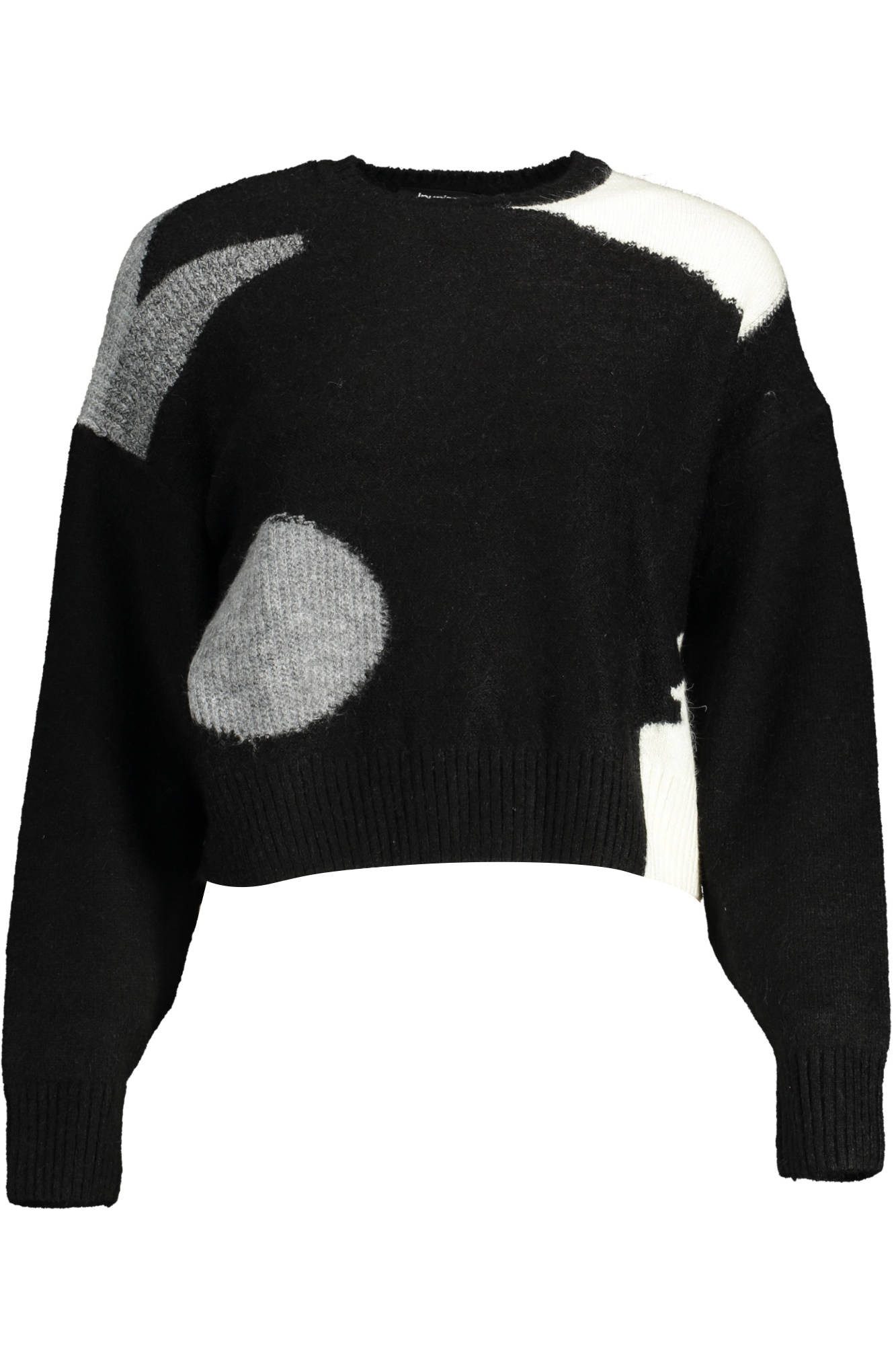 Desigual Strickpullover Damenpullover Schwarz: Langarm, Rundhals, kontrastreiche Details