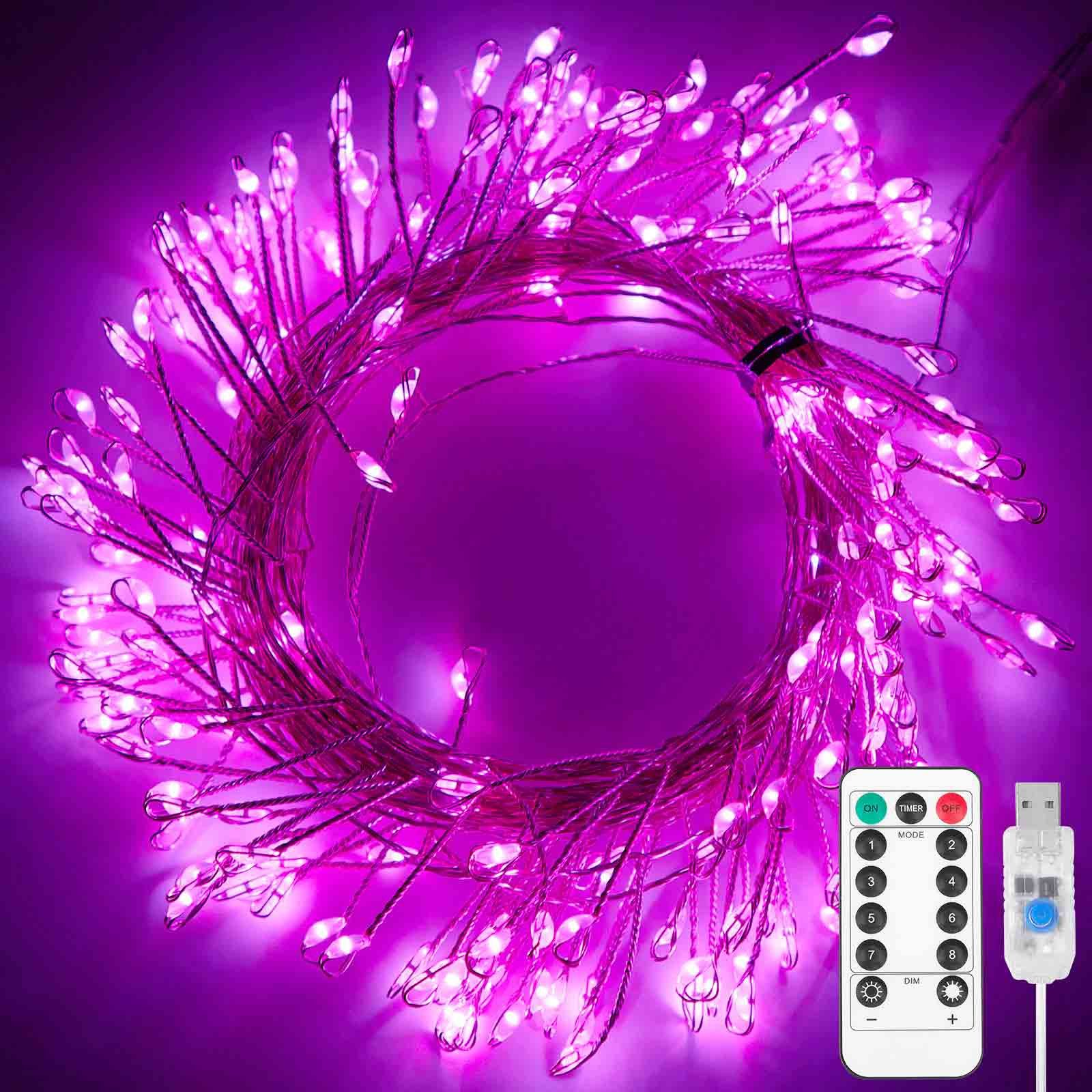 Qualra LED-Lichterkette 100/200LEDs Cluster Lichterkette USB Kupferkabel Feuerwerkskörper, 3/6m Dimmer mit Fernbedienung Timer Weihnachtslichterkette