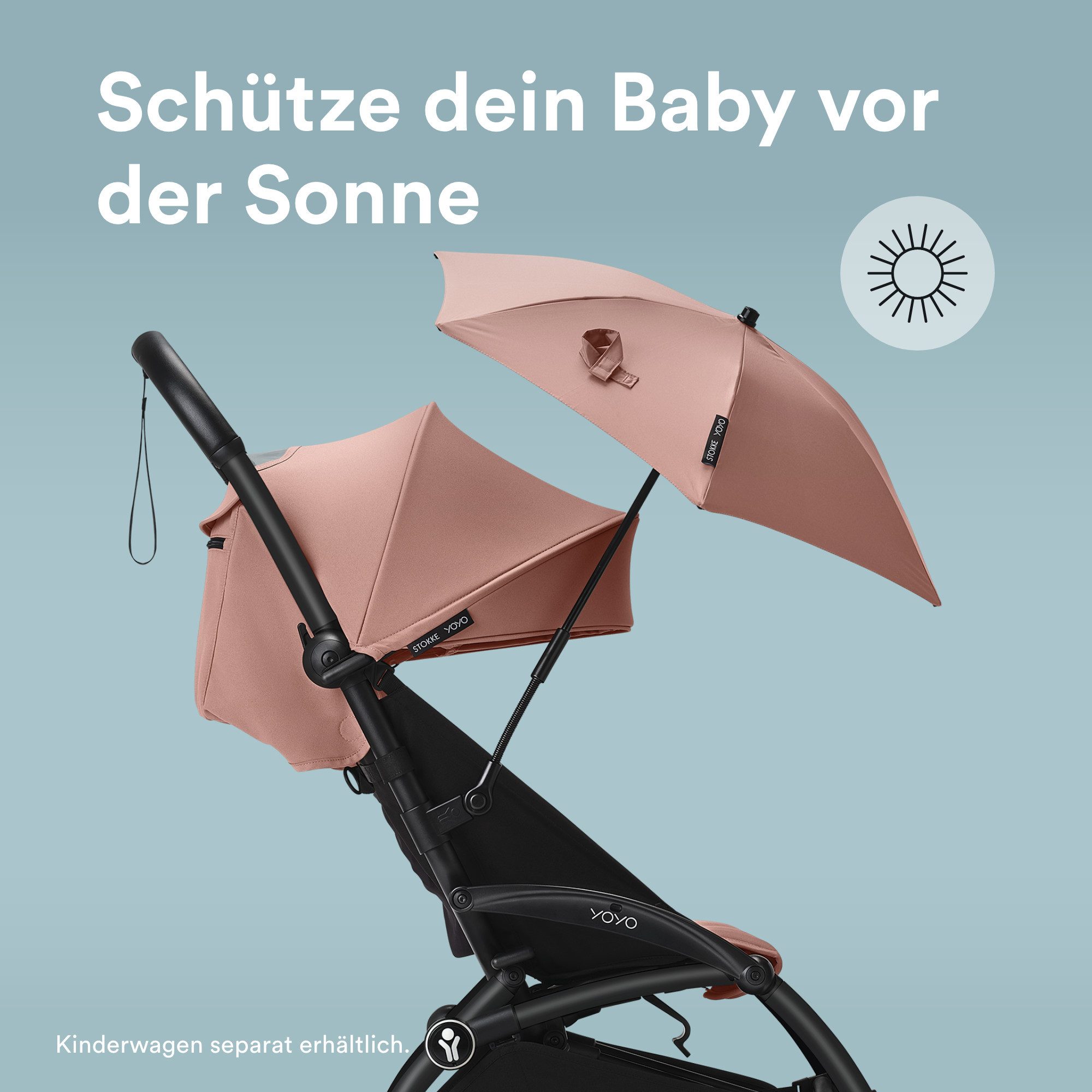 Stokke Kinderwagenschirm YOYO Sonnenschirm - UPF 50+ Schutz, verbesserte Deckkraft, YOYO Kinderwagen mit 0+ Neugeborenen Set, Liegewanne oder 6+ Textilset