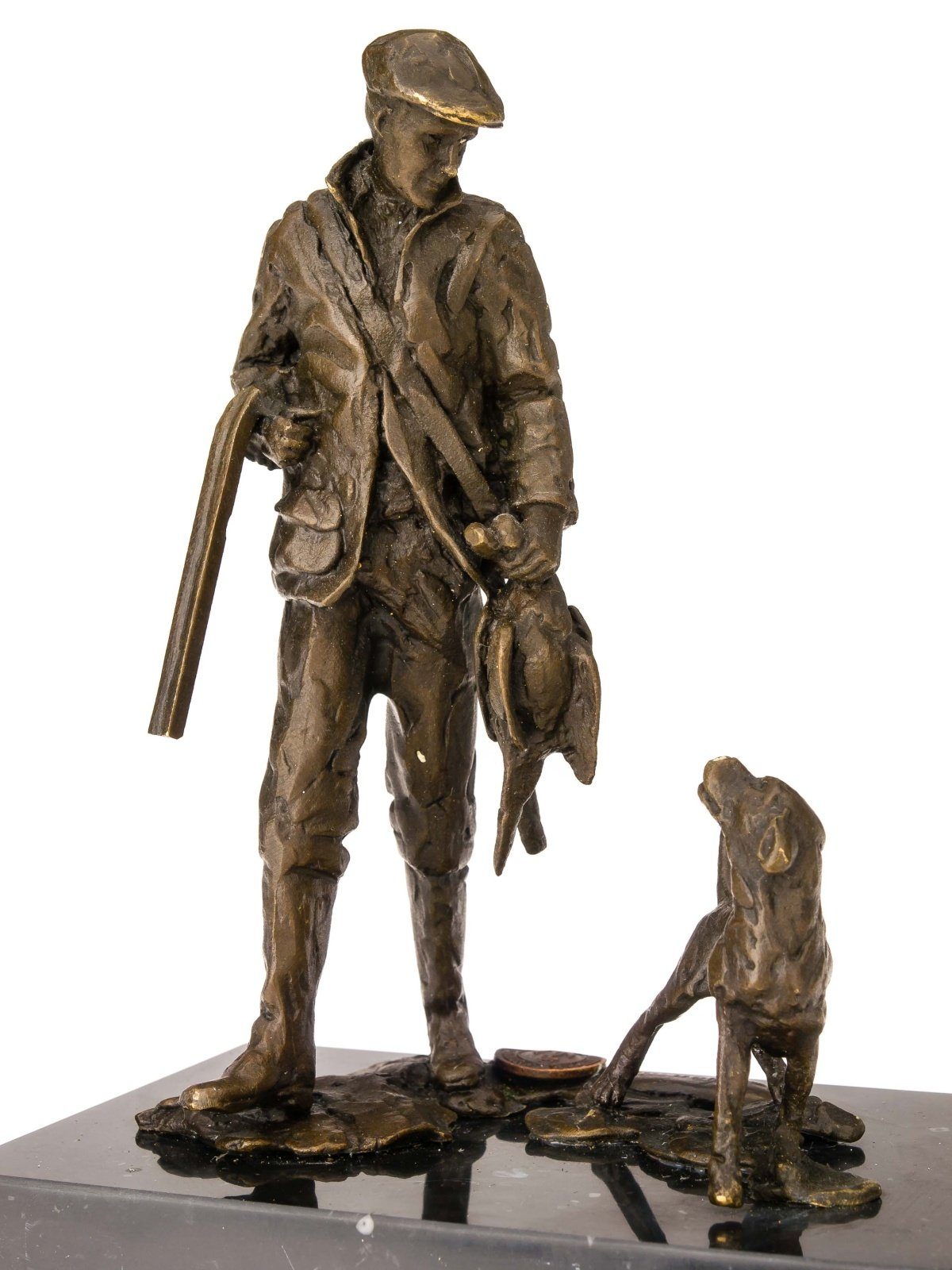 Aubaho Skulptur Bronzeskulptur Jäger Jagdhund Bronze Jagd Hund Figur Skulptur Antik-St