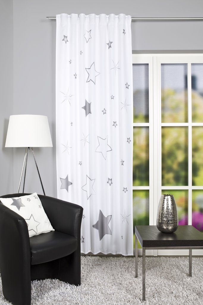 HOME WOHNIDEEN Gardine Schlaufenschal »Stars« mit Sternenmotiv, 120x245 cm, grau (1 St), blickdicht, halbtransparenter Schlaufenschal