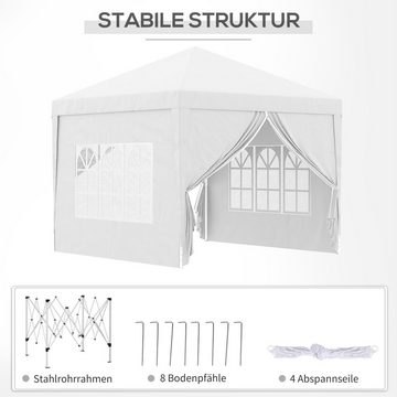 Outsunny Faltpavillon ca. 3 x 3 m Pavillon Partyzelt, Bierzelt mit 4 Seitenwänden, Fenster, mit 4 Seitenteilen, (Gartenzelt, Festzelt), für Garten, Terrasse, Stahl Oxford, Weiß