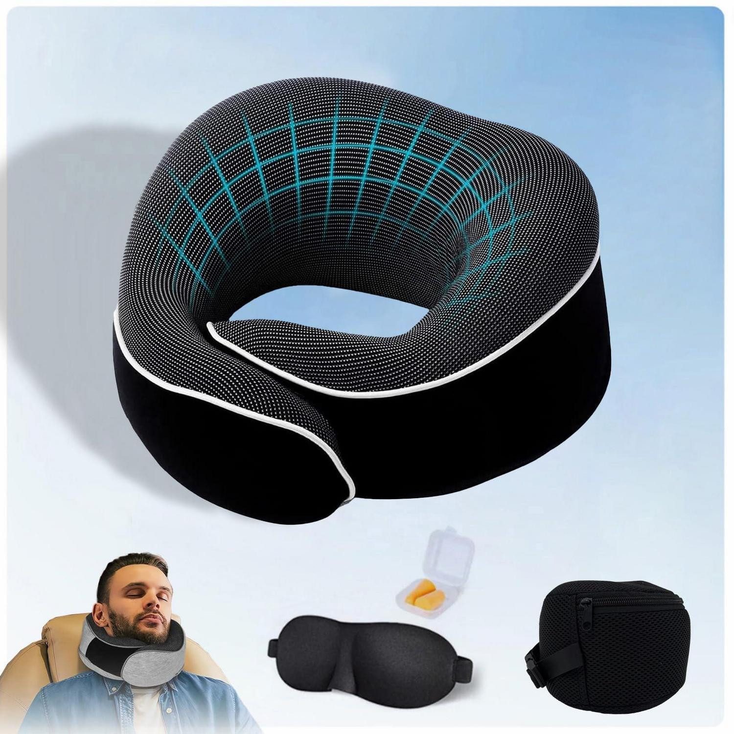 LuxusKollektion Reisekissen Reisekissen Nackenkissen Flugzeug Memory Foam Schwarz2.0 Pro2.0