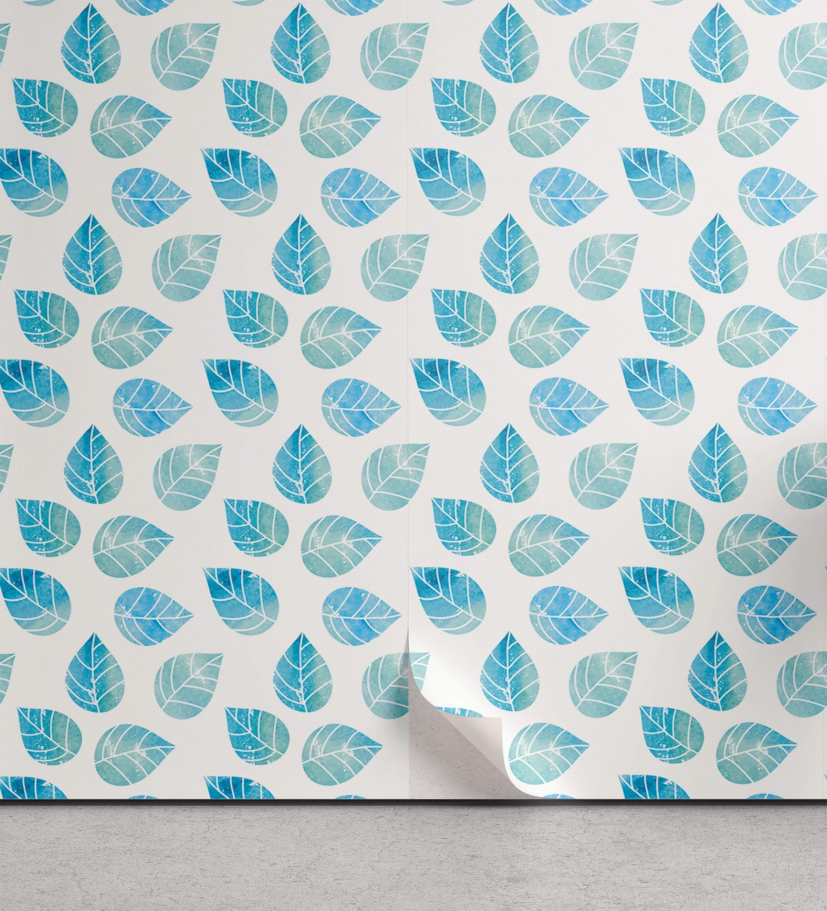 Abakuhaus Vinyltapete selbstklebendes Wohnzimmer Küchenakzent, Aquarell Blätter Blaue Gefallen