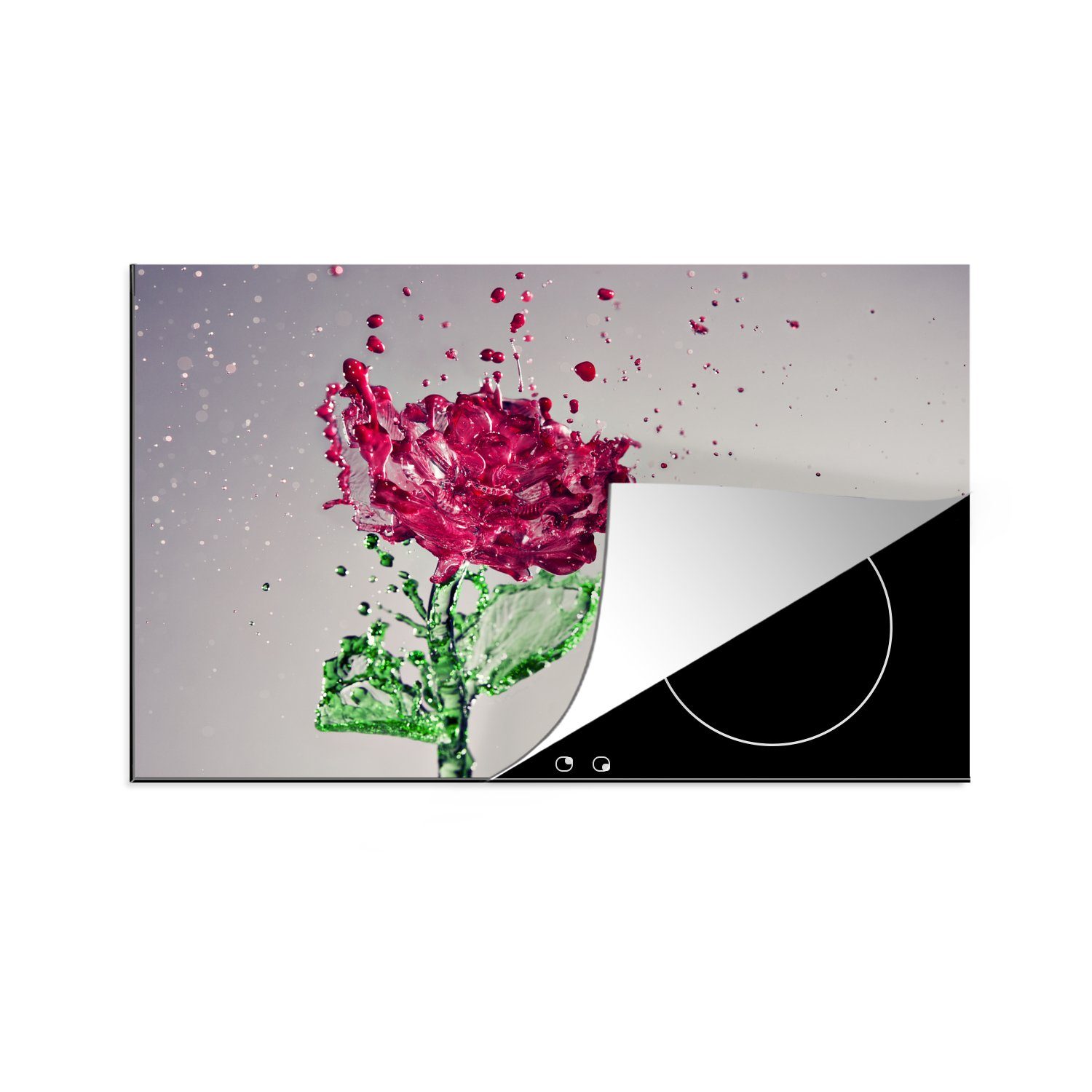 Ceranfeldabdeckung (1 - cm, Wasser - MuchoWow Schutz tlg), Induktionskochfeld Vinyl, Wirkung, küche, für die Rosen Herdblende-/Abdeckplatte 81x52