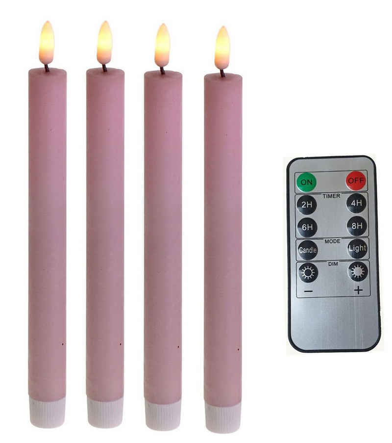Fachhandel Plus LED-Kerze »LED Stabkerzen 4 Stück Tafelkerzen rosa flammenlos Fernbedienung Timer« (Set)