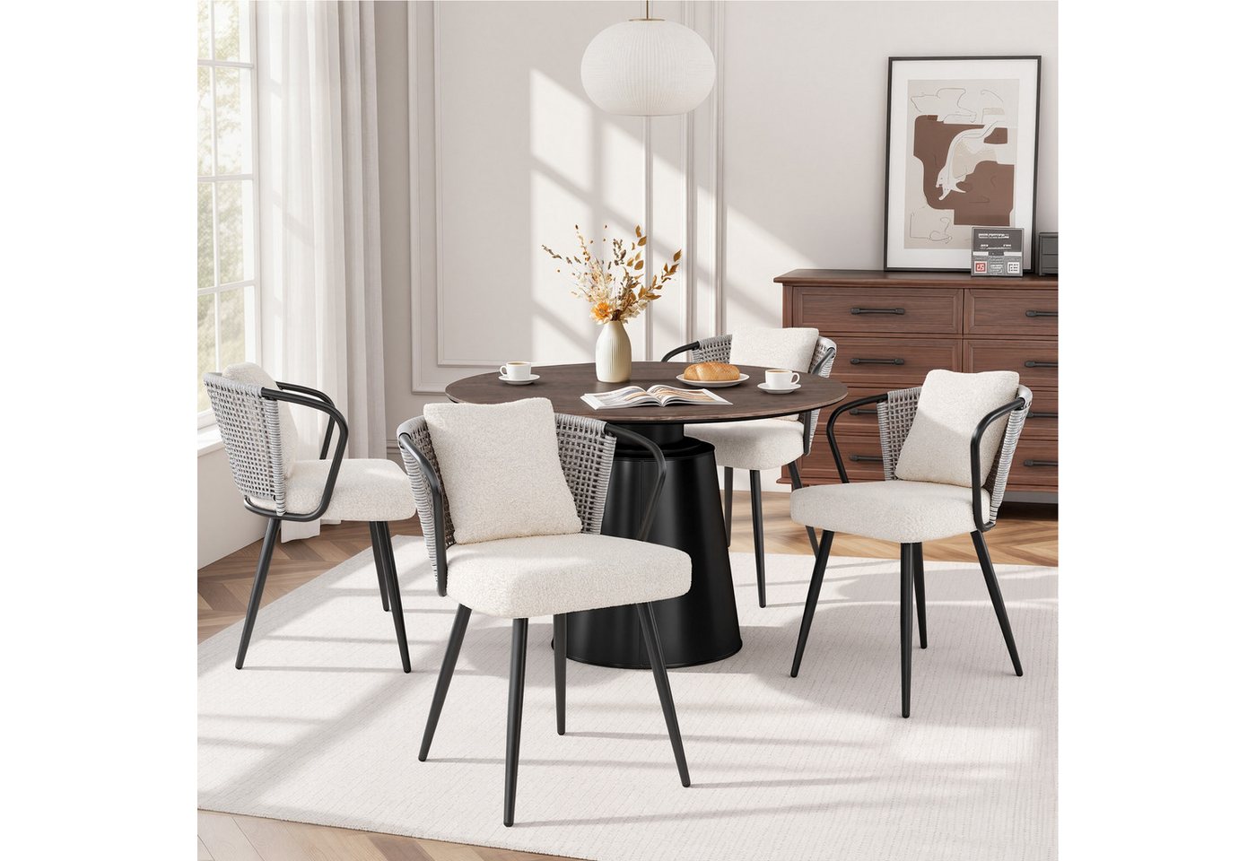 HawthyHome Esszimmerstuhl 2er-Set, Mid-Century Polsterstühle mit Kissen & Metallbeinen (4 St), Ergonomisches