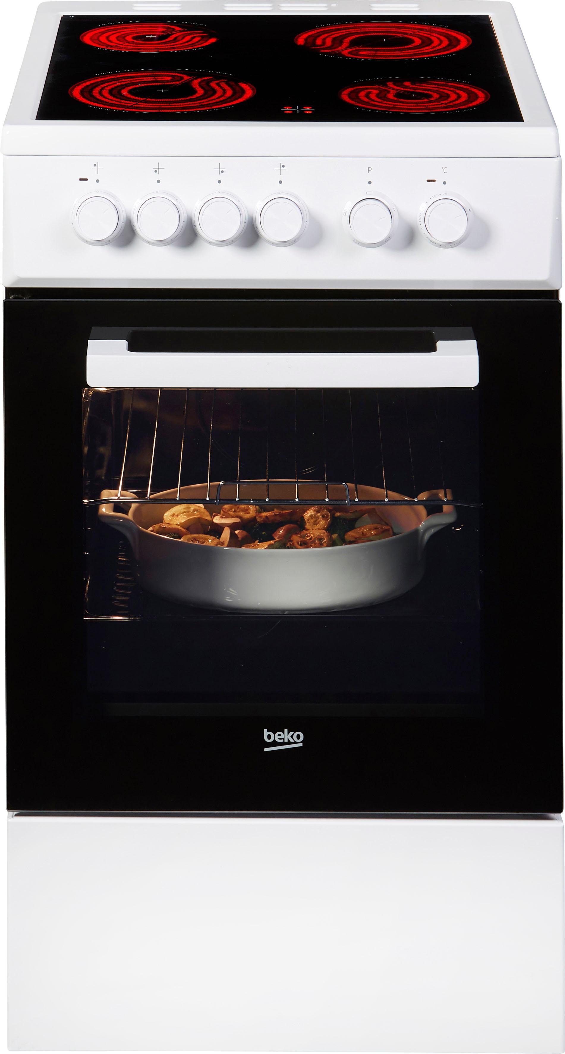 BEKO Elektro-Standherd FSS57000GW, Simple Steam Reinigungsfunktion, mit Kleinflächengrill