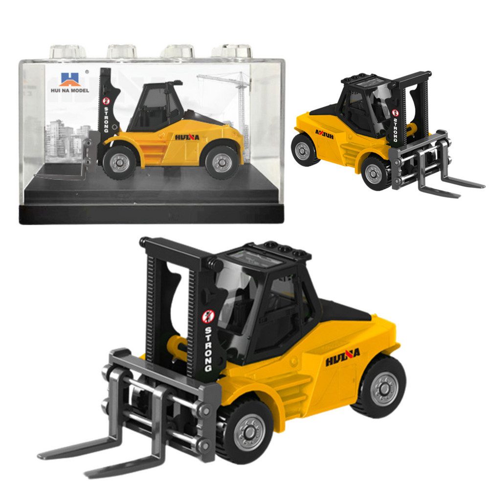 HUINA Modellauto Sammlermodell Gabelstapler Miniaturfahrzeug, Maßstab 1:80, (Spar-Set, 1-tlg., 8 x 4 x 3 cm detailliert), Maßstab 1:80, Metall, transparente Sammlerbox