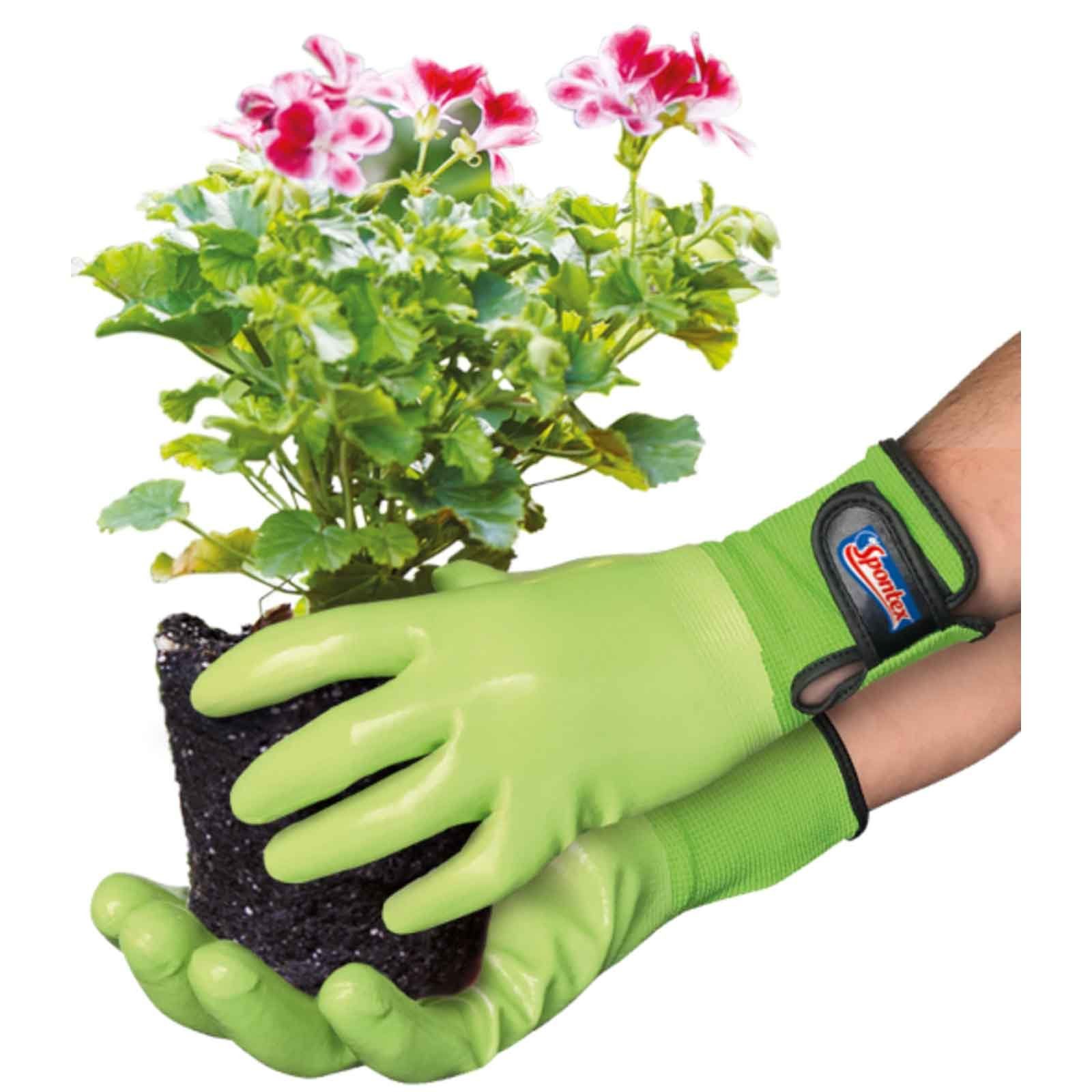 (Spar-Set) Gartenarbeit, Spontex Gartenhandschuhe SPONTEX Klettverschluss Nitril-Handschuhe Damenhandschuh,