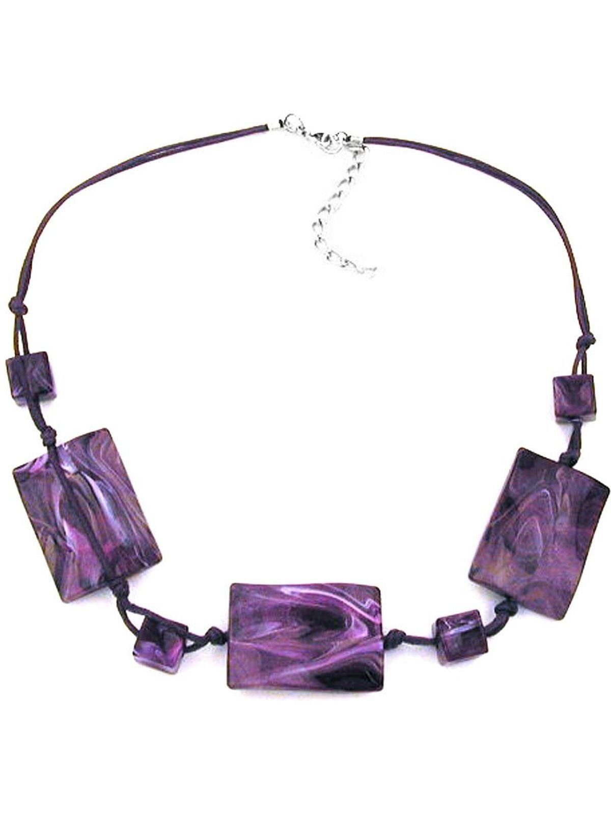 (1-tlg) lila-marmoriert 45cm Perlenkette Gallay 35x25mm-Viereck 3x gewellt