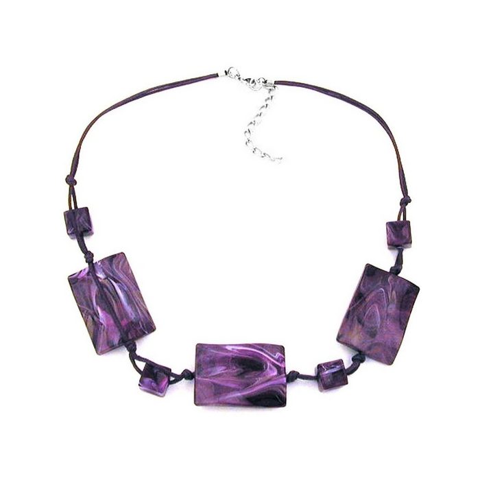 Gallay Perlenkette 3x 35x25mm-Viereck gewellt lila-marmoriert 45cm