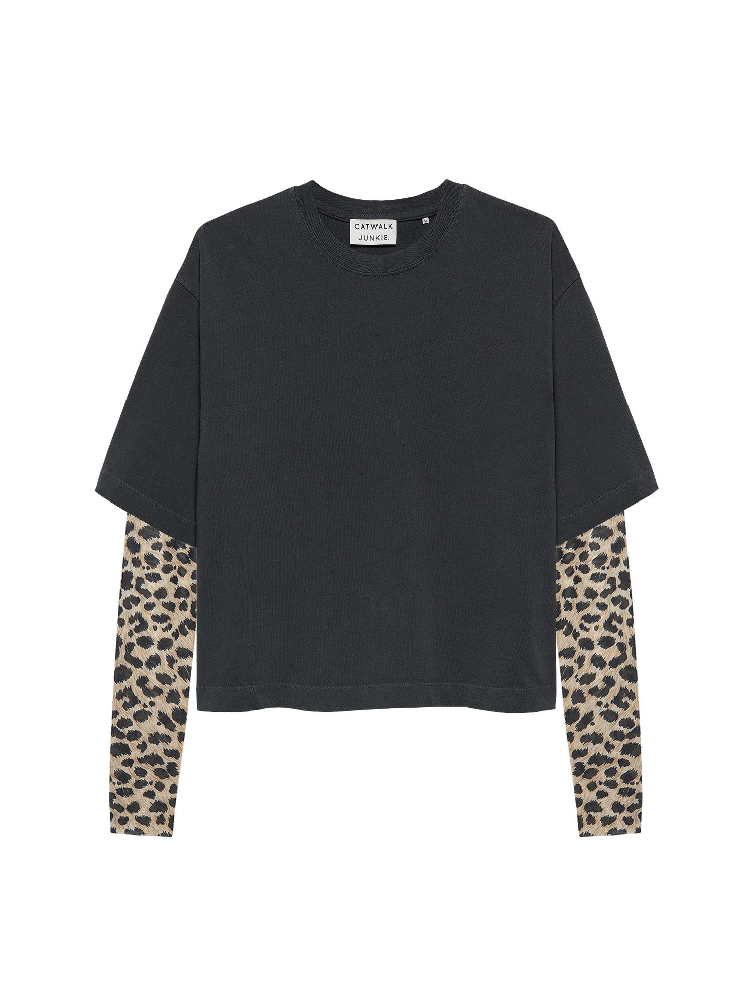 Catwalk Junkie T-Shirt - Langarmshirt mit Mesh-Ärmeln im Leo-Print Grey günstig online kaufen