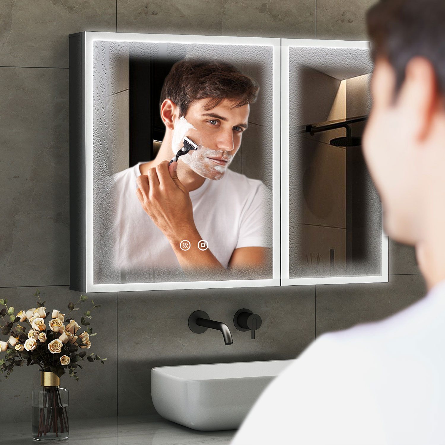 WDWRITTI Spiegelschrank Schwarz Metall Badezimmerspiegelschrank mit 3Lichtm günstig online kaufen