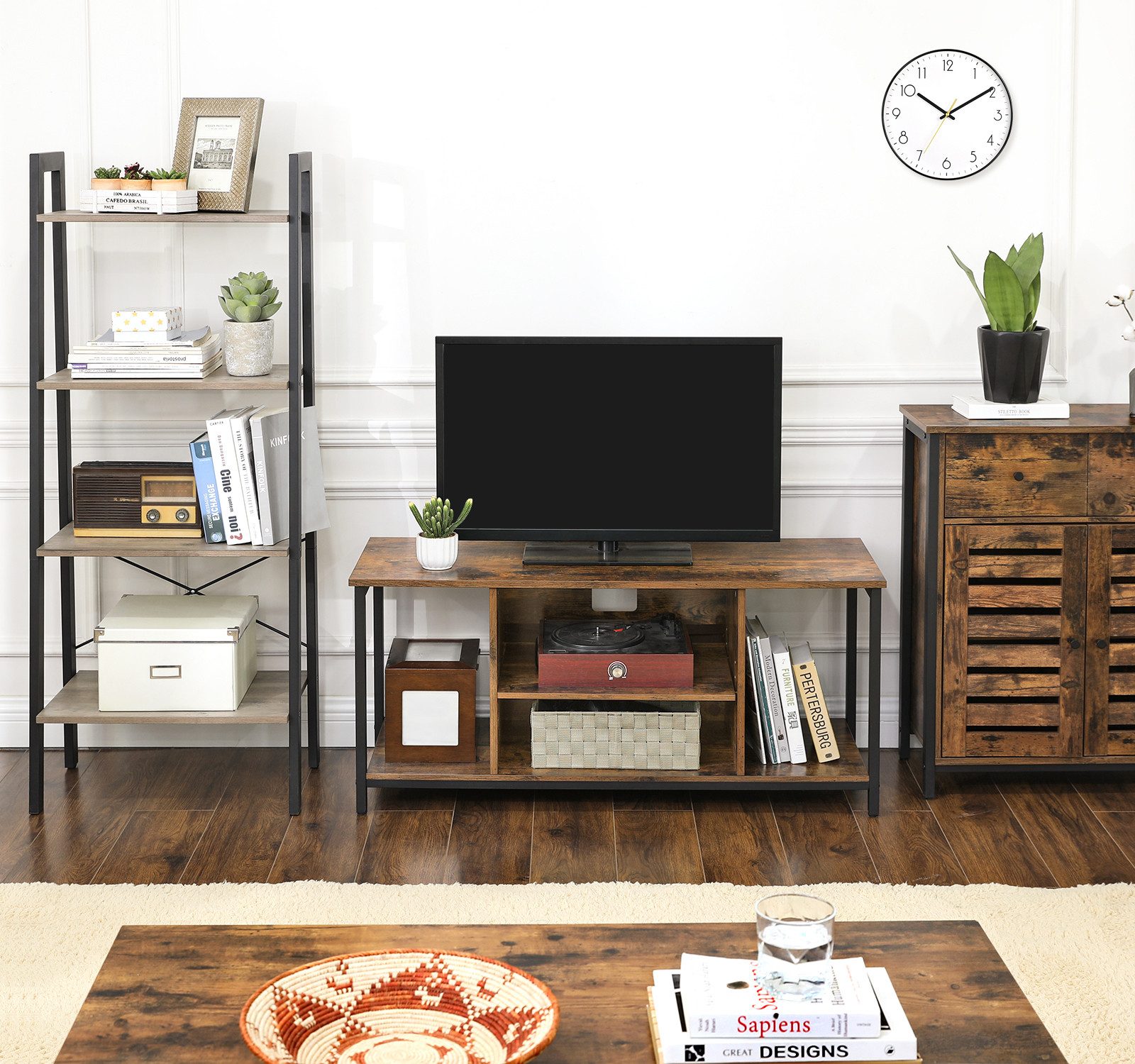 VASAGLE Sideboard Unterschrank Küchenaufbewahrungsschrank Lamellentüren, für Wohnzimmer Flur Büro Schlafzimmer Rustikal – Bild 4 von 5