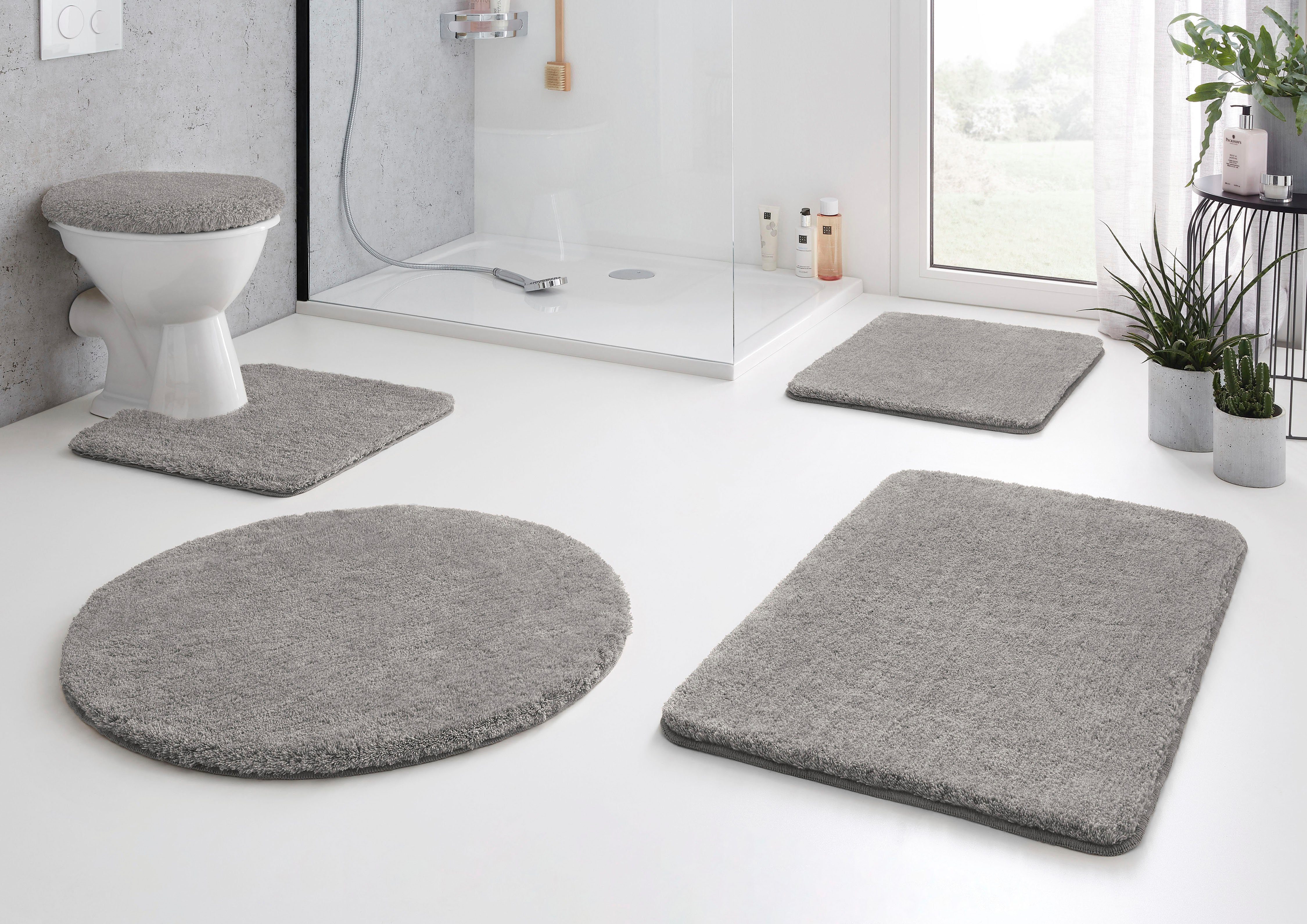 Kleine Wolke Badematte RELAX, Badvorleger, Badezimmer Teppich, Höhe 30 mm, rutschhemmend beschichtet, fußbodenheizungsgeeignet, Polyacryl, WC-Deckelbezug, WC-Deckelbezug, Badteppich, meliert, rechteckig, rund & als Set erhältlich