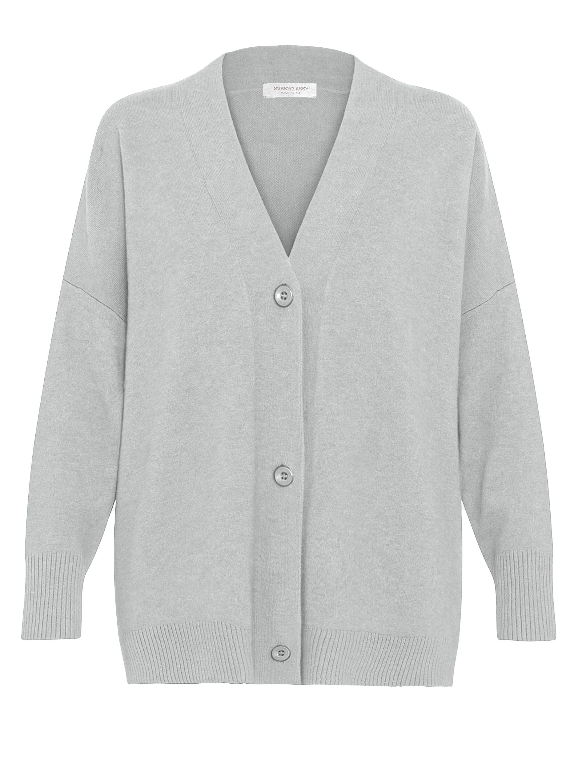 SASSYCLASSY Cardigan Oversized Cardigan mit Kaschmiranteil Damen Weiche Strickjacke mit V-Ausschnitt und lässigem Schnitt