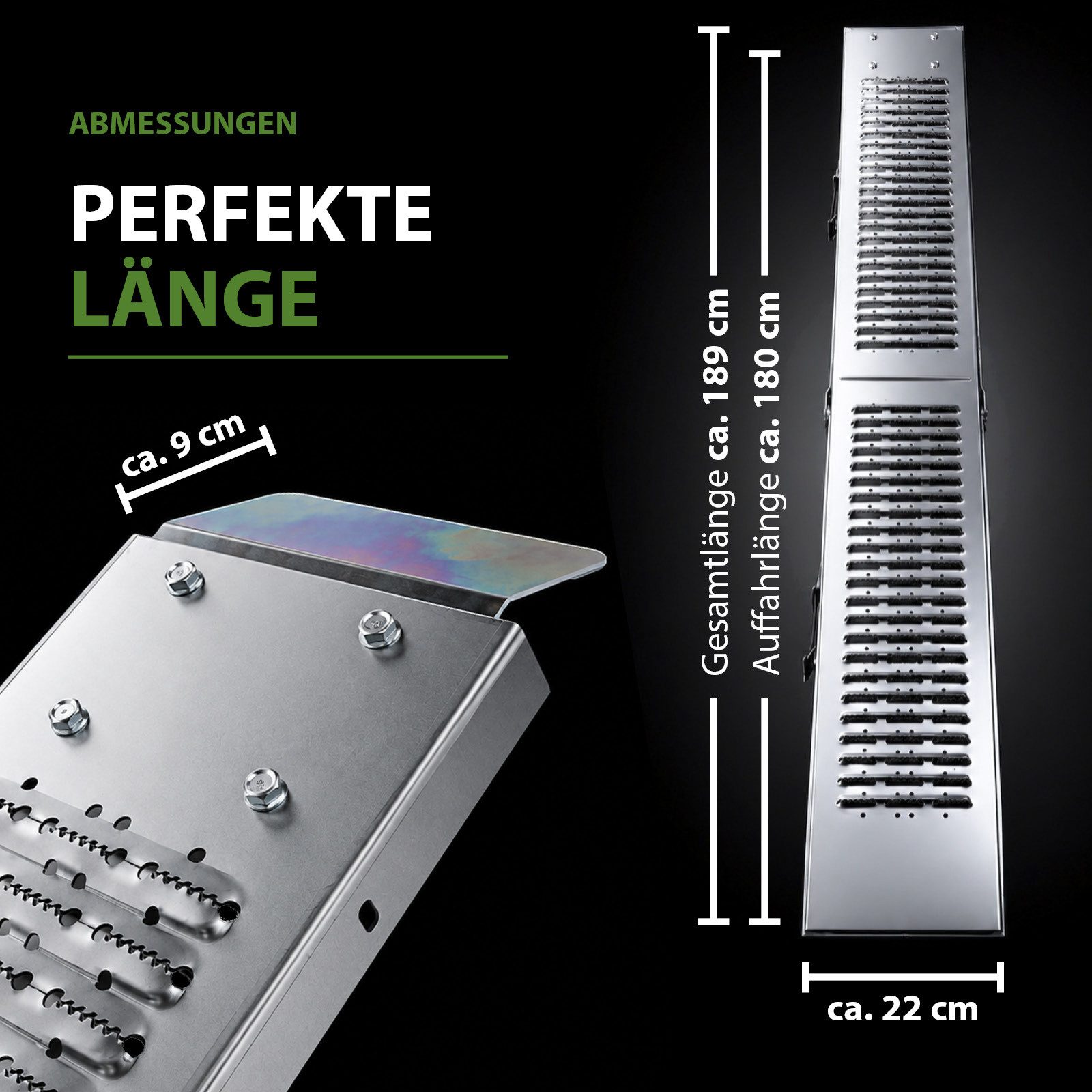 TRUTZHOLM Auffahrrampe klappbar 189 cm Stahl Traglast 200 kg Tragegriff leichte Verladerampe (Stück, 1-St), robuster Srahl,geriffelte Oberfläche,klappbar