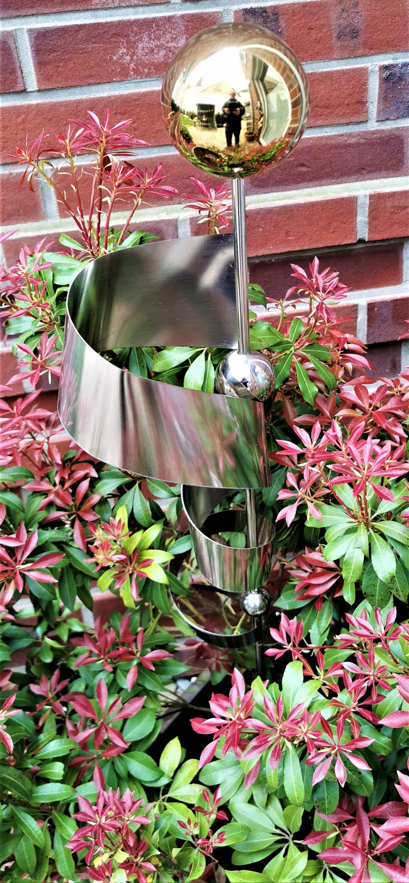 Skulptur Garten-Ambiente 120 Dekostecker cm Kari Gartenstecker Jürgen Gartenstecker Rosenkugel Kugel poliert Edelstahl Beetstecker Bocker gold