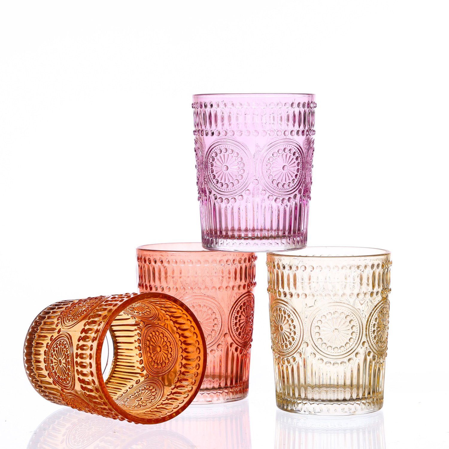MARELIDA Glas Trinkglas rot 280ml Wasserglas Saftglas Vintage Boho Blumenmuster, 1-tlg., Glas