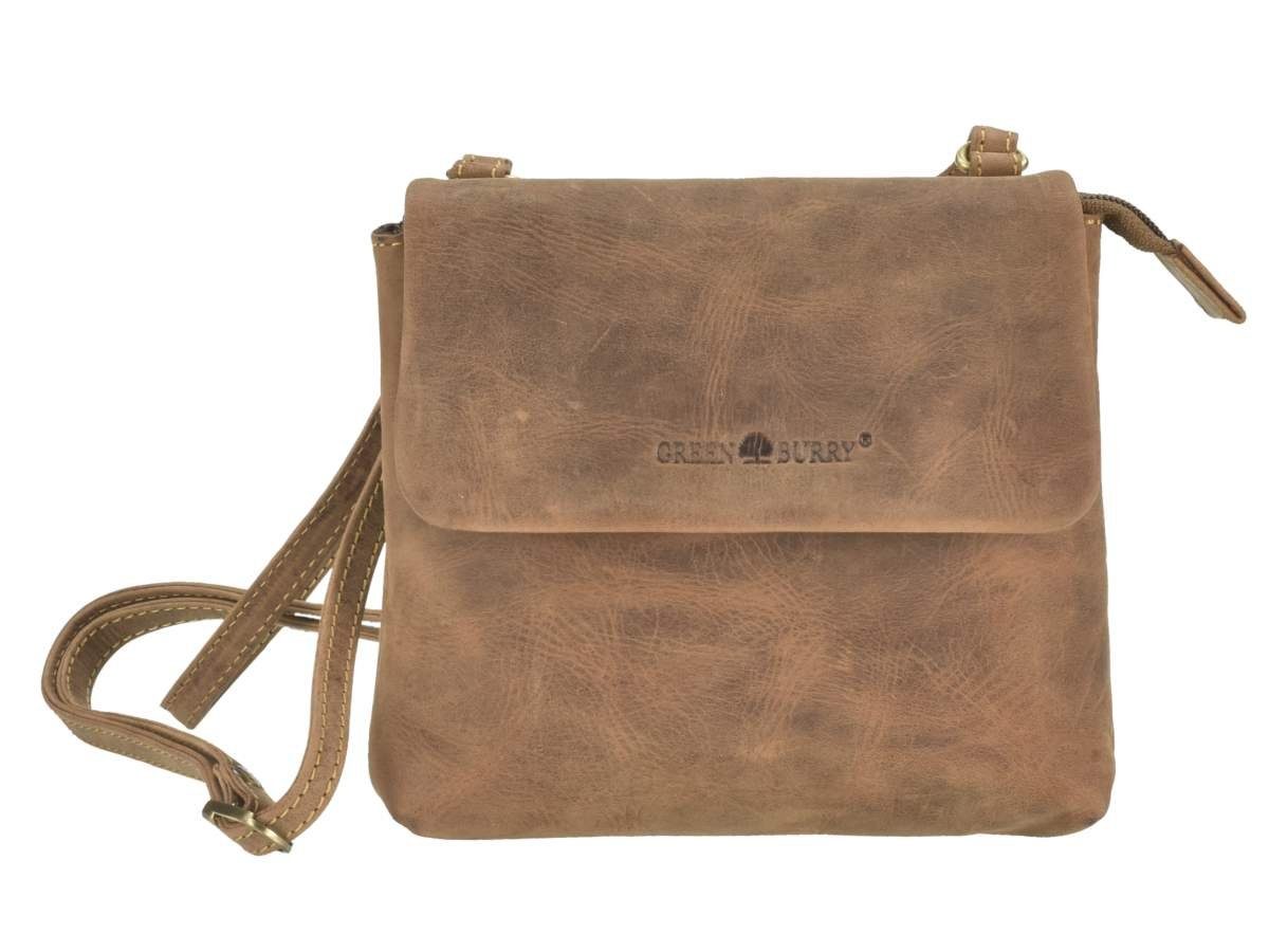 Greenburry Umhängetasche "Vintage" Leder, used Look, kleine Schultertasche 19x17cm, antikbraun