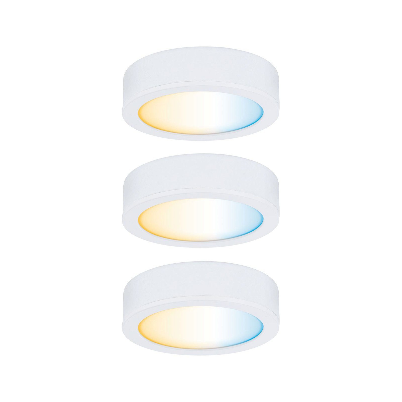 Paulmann Unterschrankleuchte Clever Connect Disc 3x2,1W 12 VADC 2700-6500K 12V Weiß matt/Kunststoff, LED fest integriert, Tageslichtweiß, Starter-Set