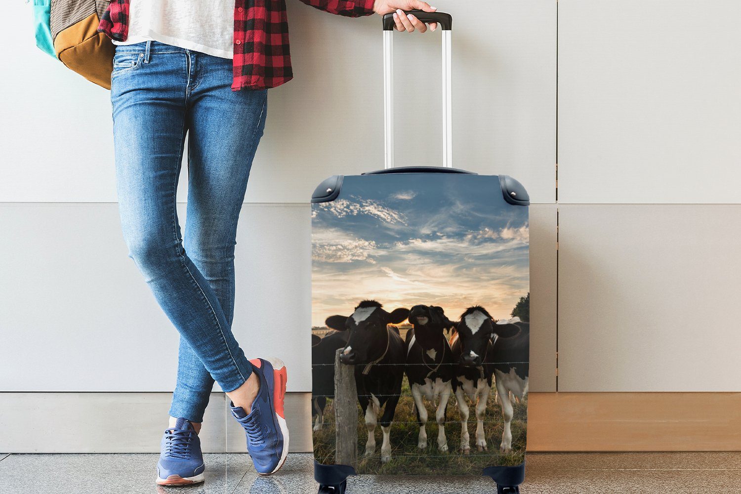 Reisekoffer Reisetasche Tiere MuchoWow mit rollen, für Handgepäck - Handgepäckkoffer 4 Ferien, Trolley, Kuh, Rollen,