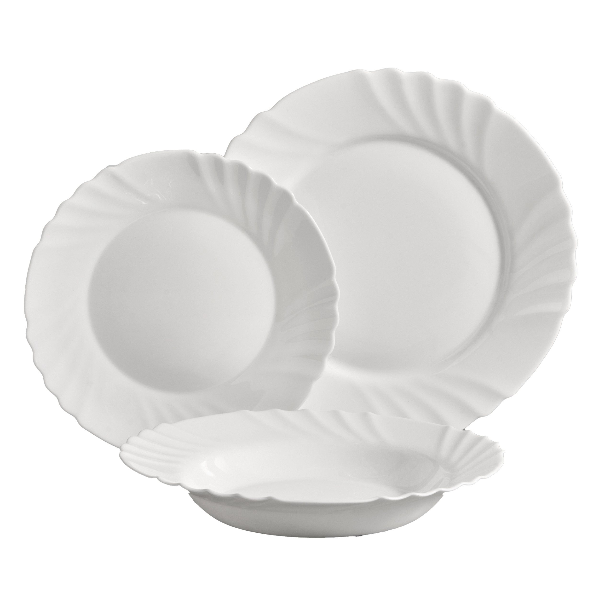 Annastore Geschirr-Set Opal Geschirr Set 18-tlg Glas Speiseteller Suppenteller Dessertteller, 6 Personen, Lamellenoptik, stoßfest bruchfest Service