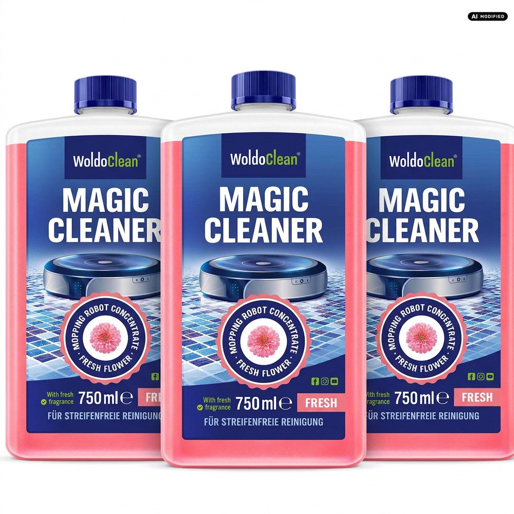 WoldoClean WoldoClean Wischroboter Reinigungsmittel 3er Set Fussbodenreiniger (für Keramik Fliesen Feinsteinzeug & Steinzeug mit Blumenduft)